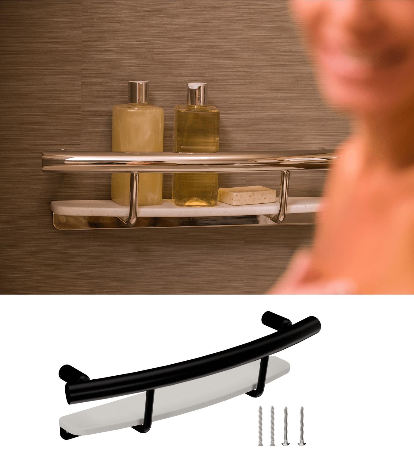 Invisia™ Shampoo Shelf 20" in Matte Black, Designer Luxury Grab Bar (500 lb. Capacity)