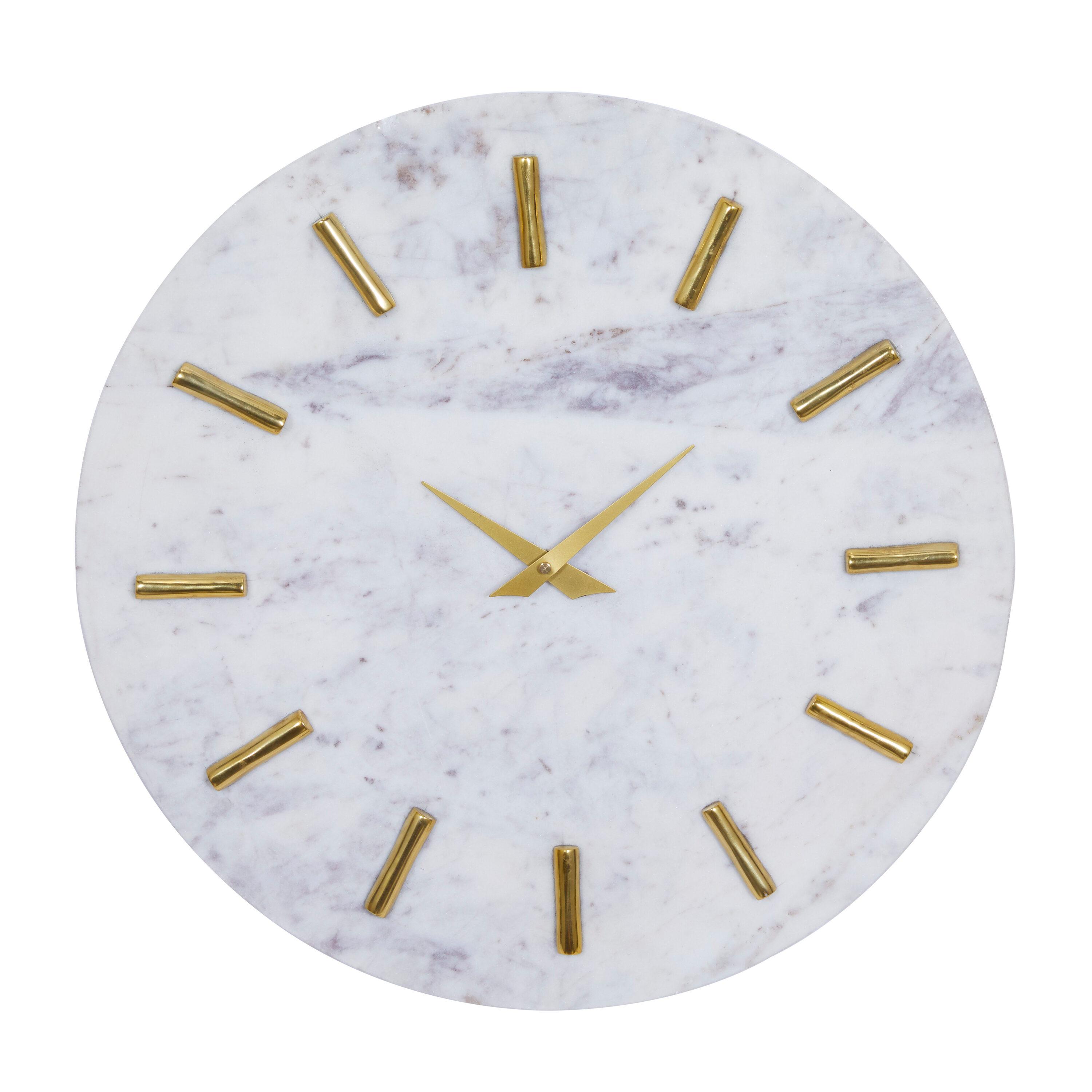 CosmoLiving by Cosmopolitan Marble Decorative Wall Clock with Gold Metal Accents