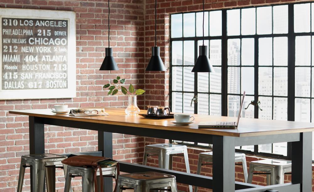 Towner 1-Light Satin Brass Accents Pendant with Black Shade LED Bulb