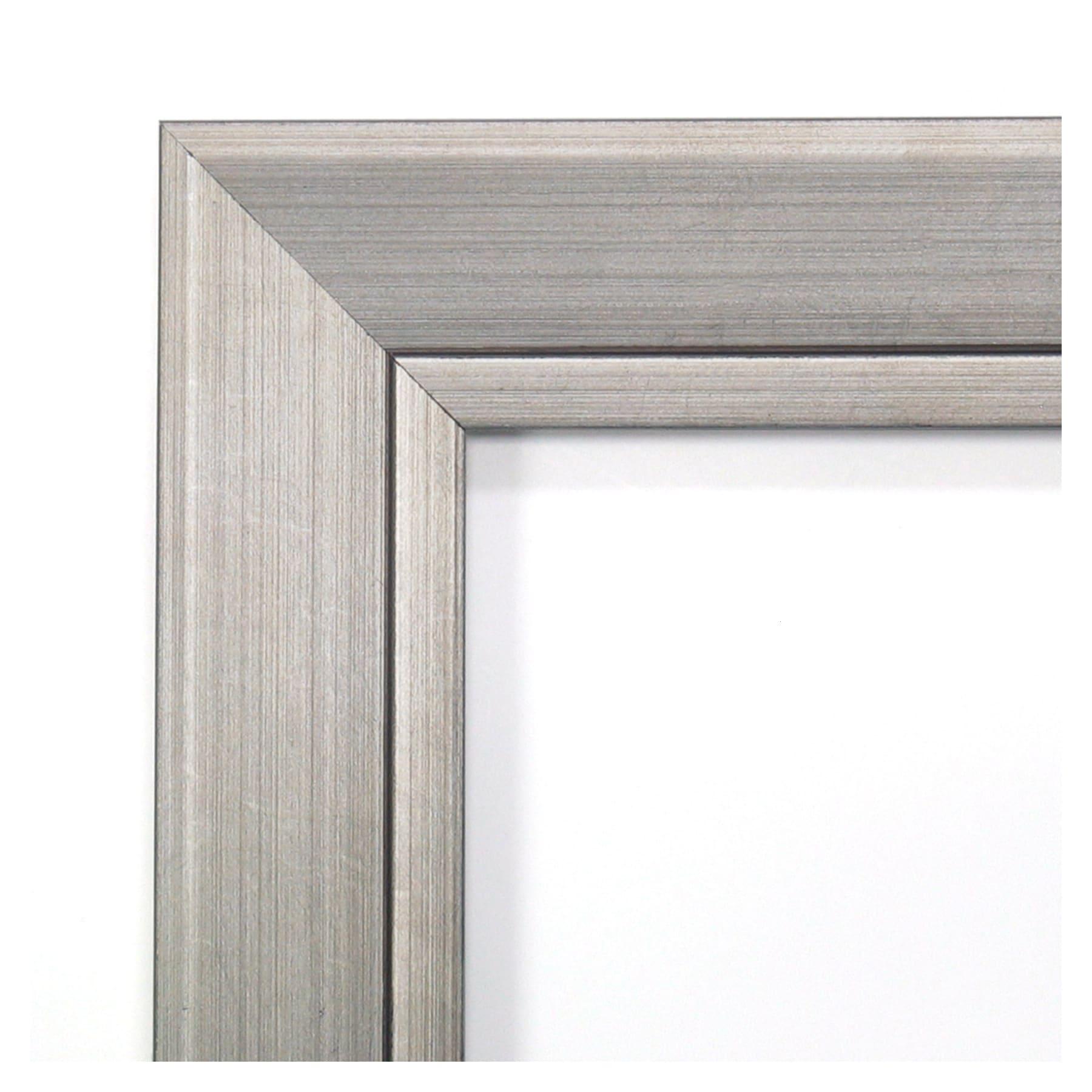 40" x 28" Non-Beveled Romano Silver Narrow Wood Bathroom Wall Mirror - Amanti Art: Modern Rectangle, Wall Mounted