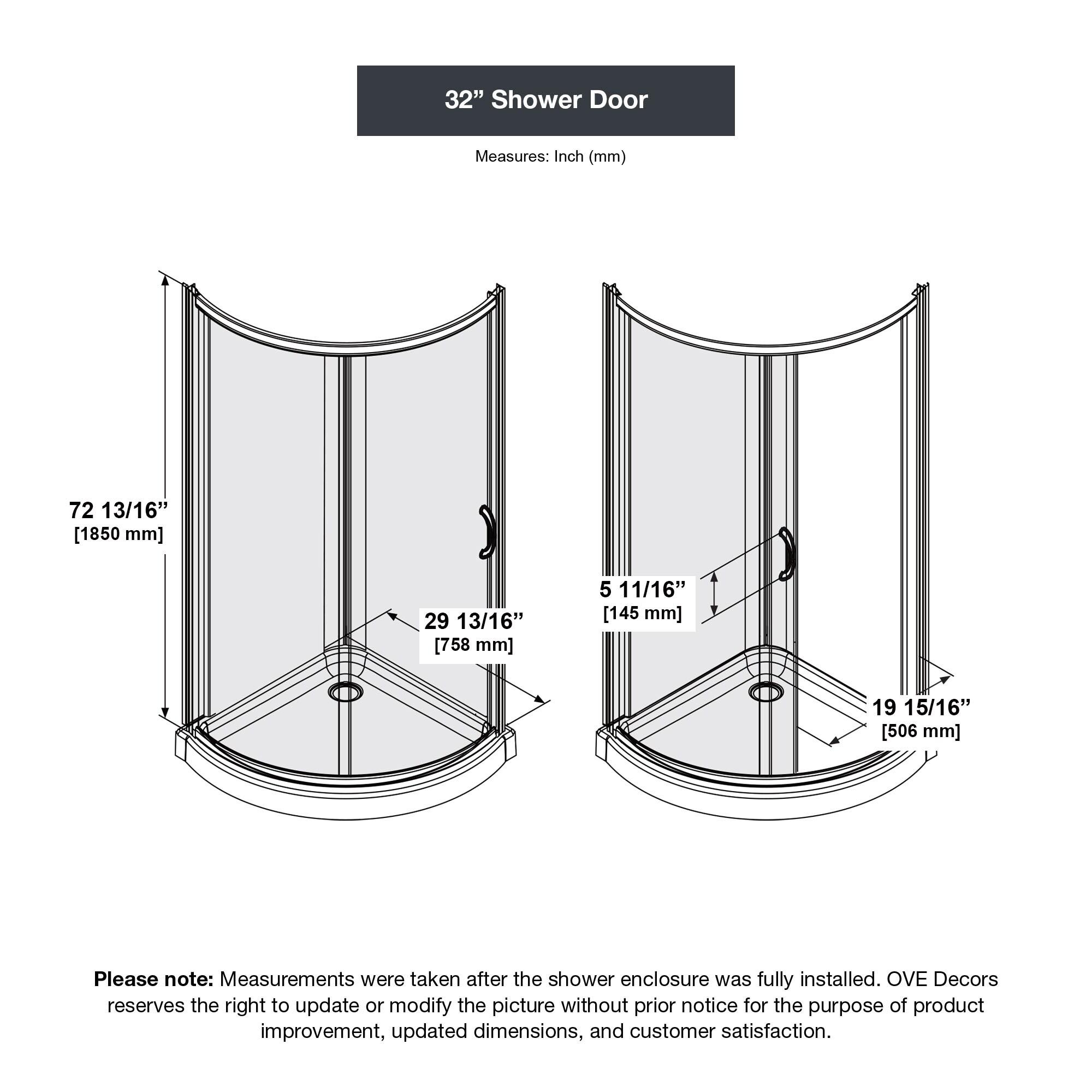 OVE Decors Breeze Premium 33 in. Framed Round Shower Kit w/ Clear Glass, Base