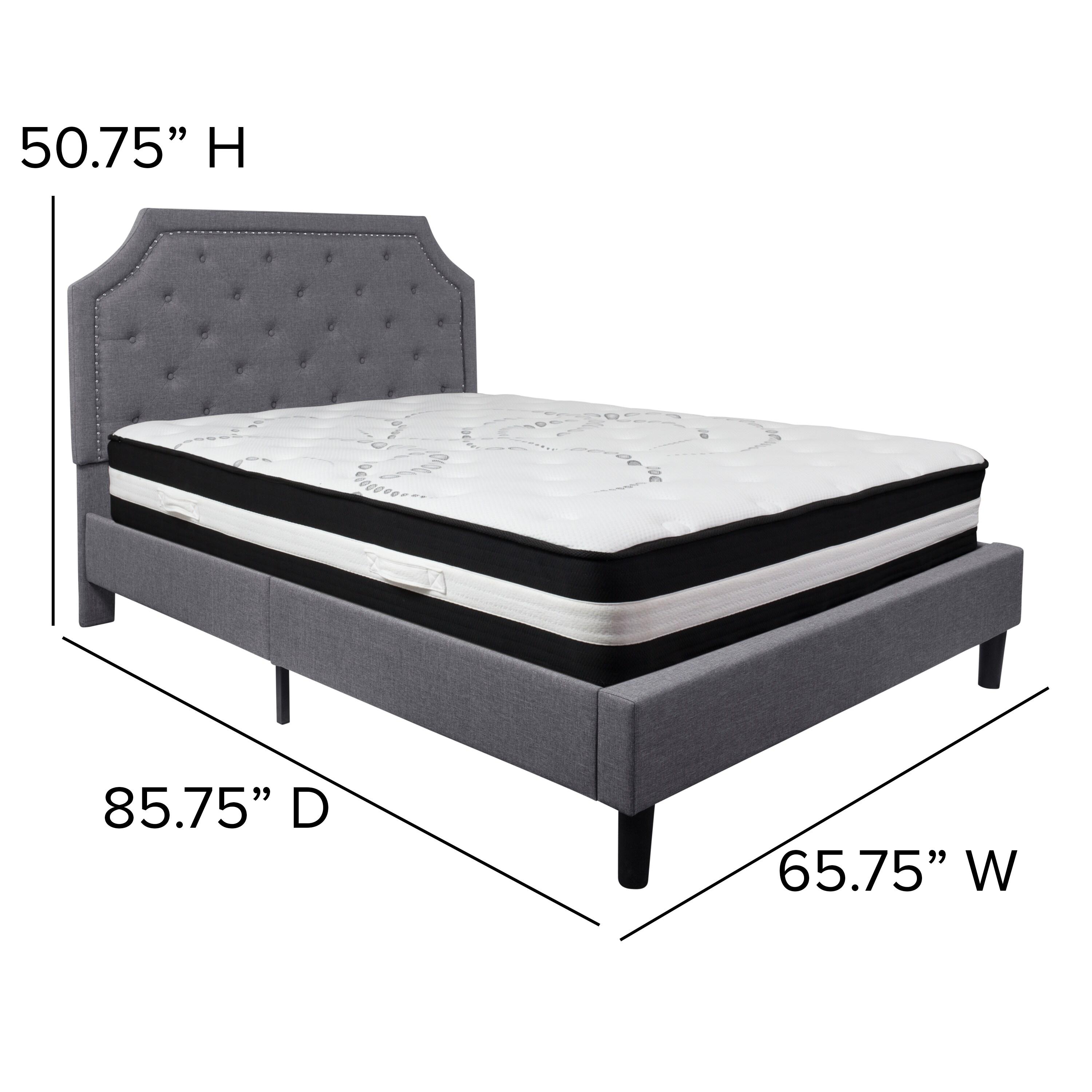 Flash Furniture Brighton Queen Size Tufted Upholstered Platform Bed in Light Gray Fabric with Pocket Spring Mattress