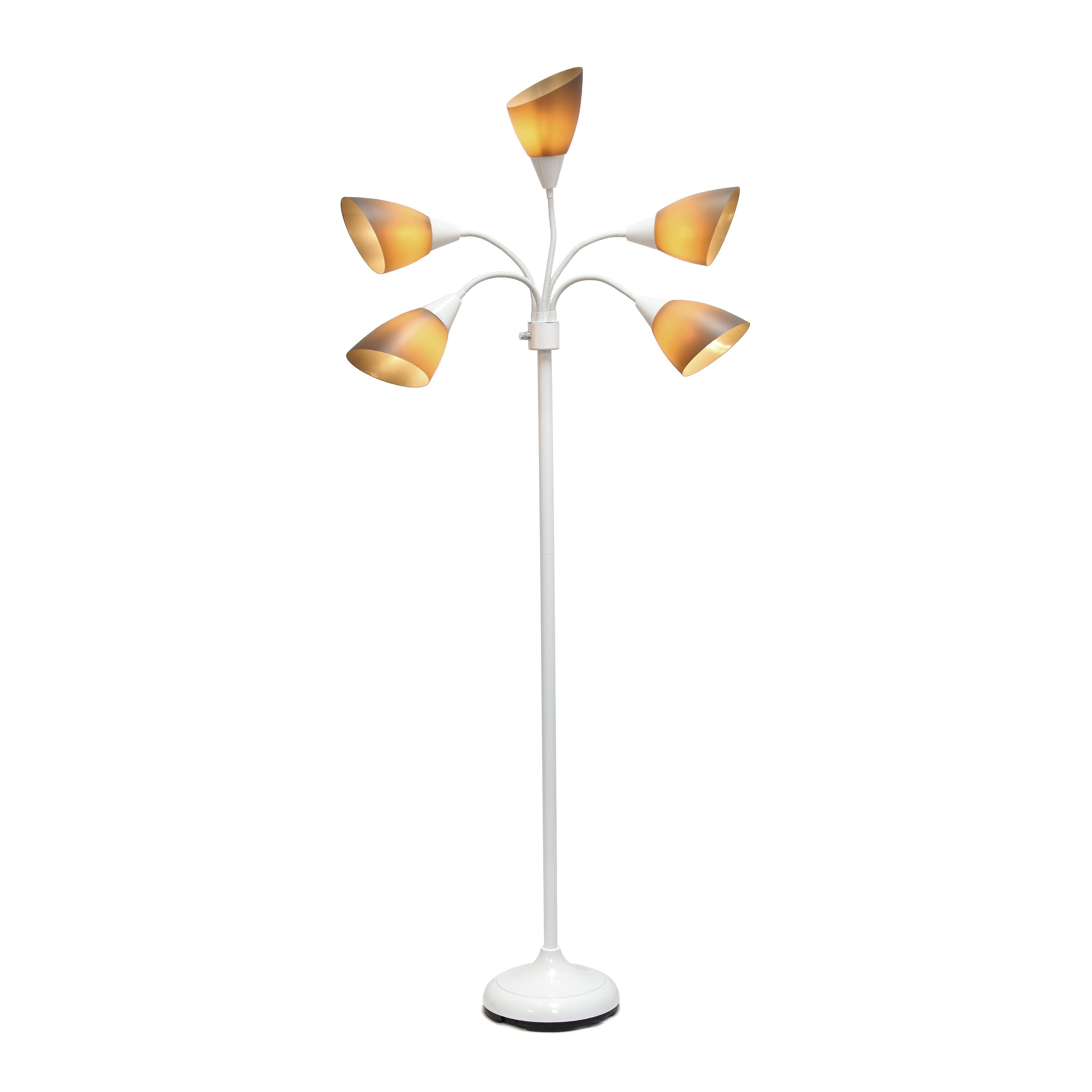 Simple Designs 67" Contemporary Multi 5-Head Adjustable Gooseneck Floor Lamp with Shades Gray : ETL Listed, Metal Body, Rotary Dimmer Switch