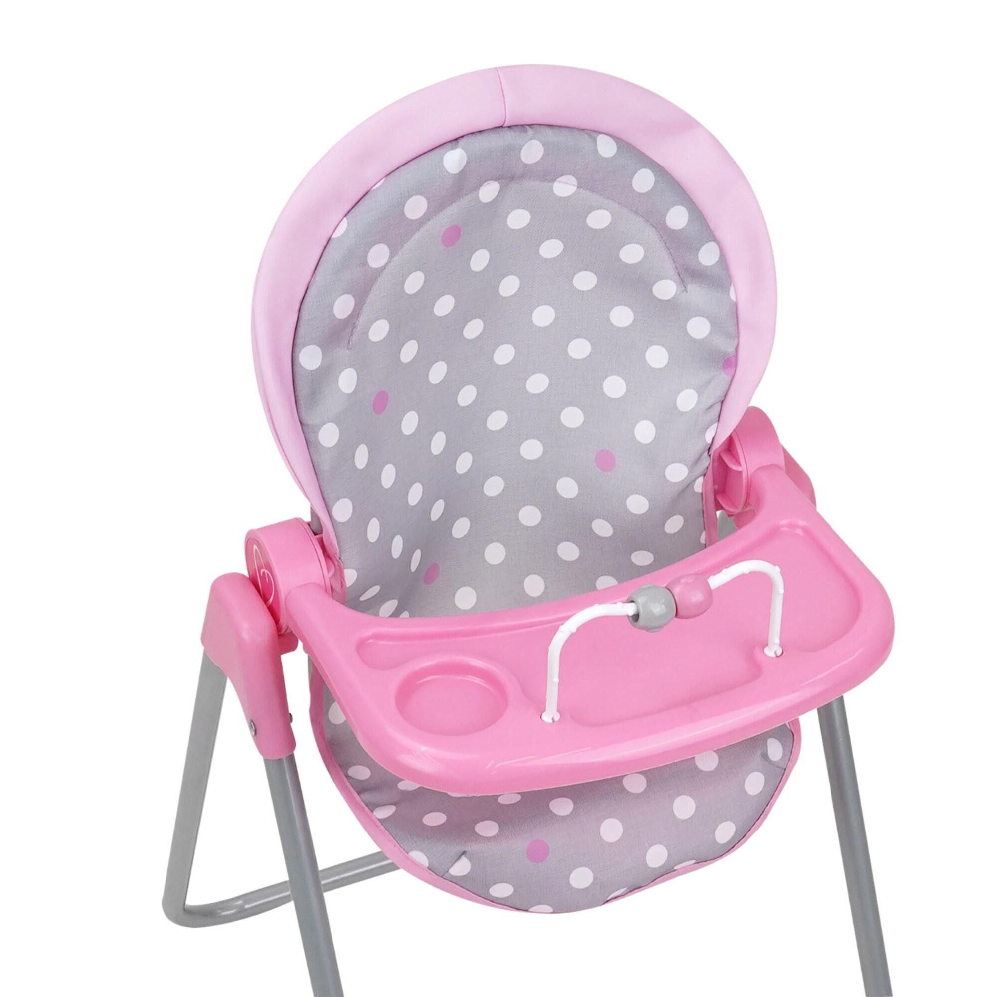 Cotton Candy Pink Foodie Doll Highchair in Grey Polka Dots Fits Dolls Up to 21"