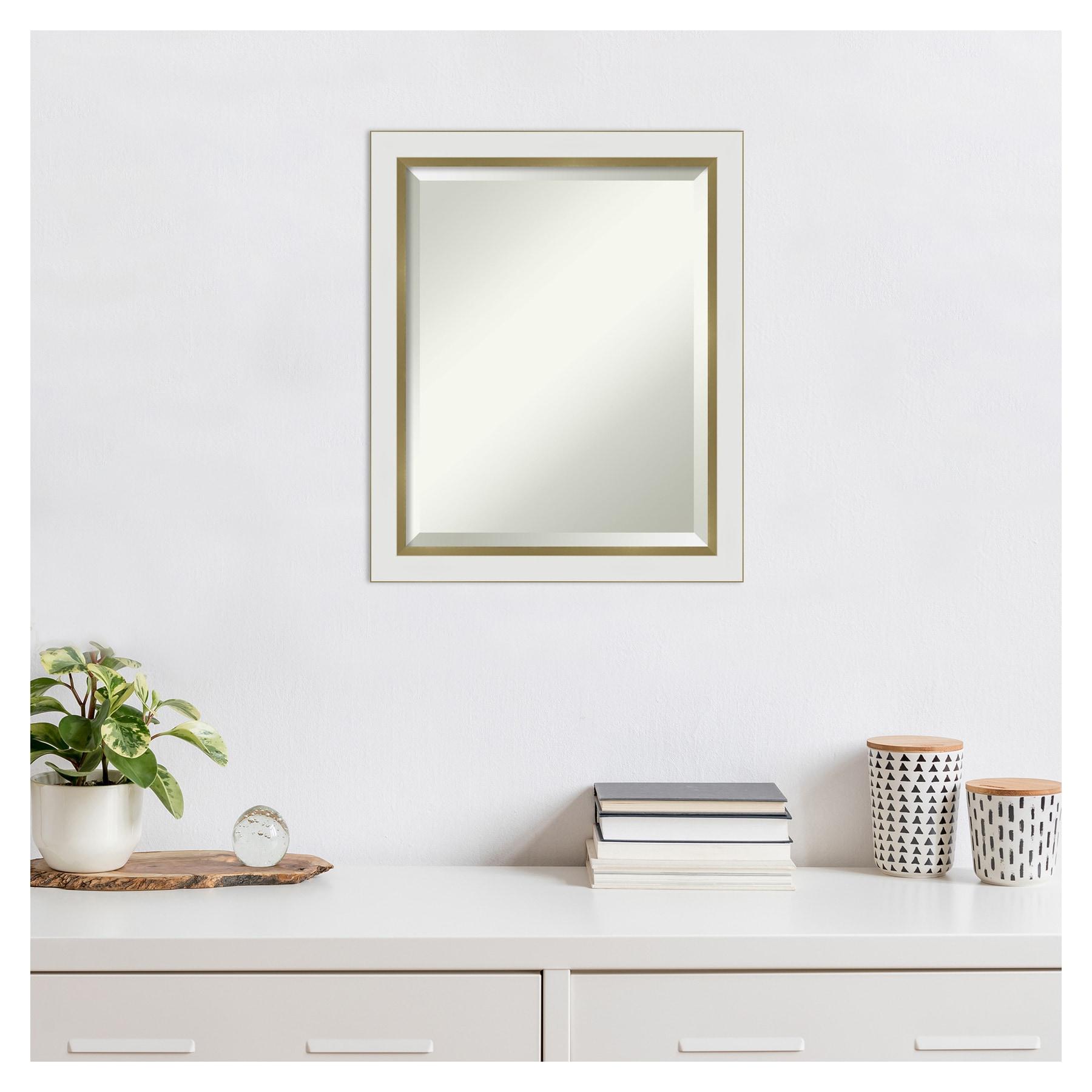 Amanti Art Eva White Gold Narrow Framed Wall Mirror - 19.12 x 23.12 in