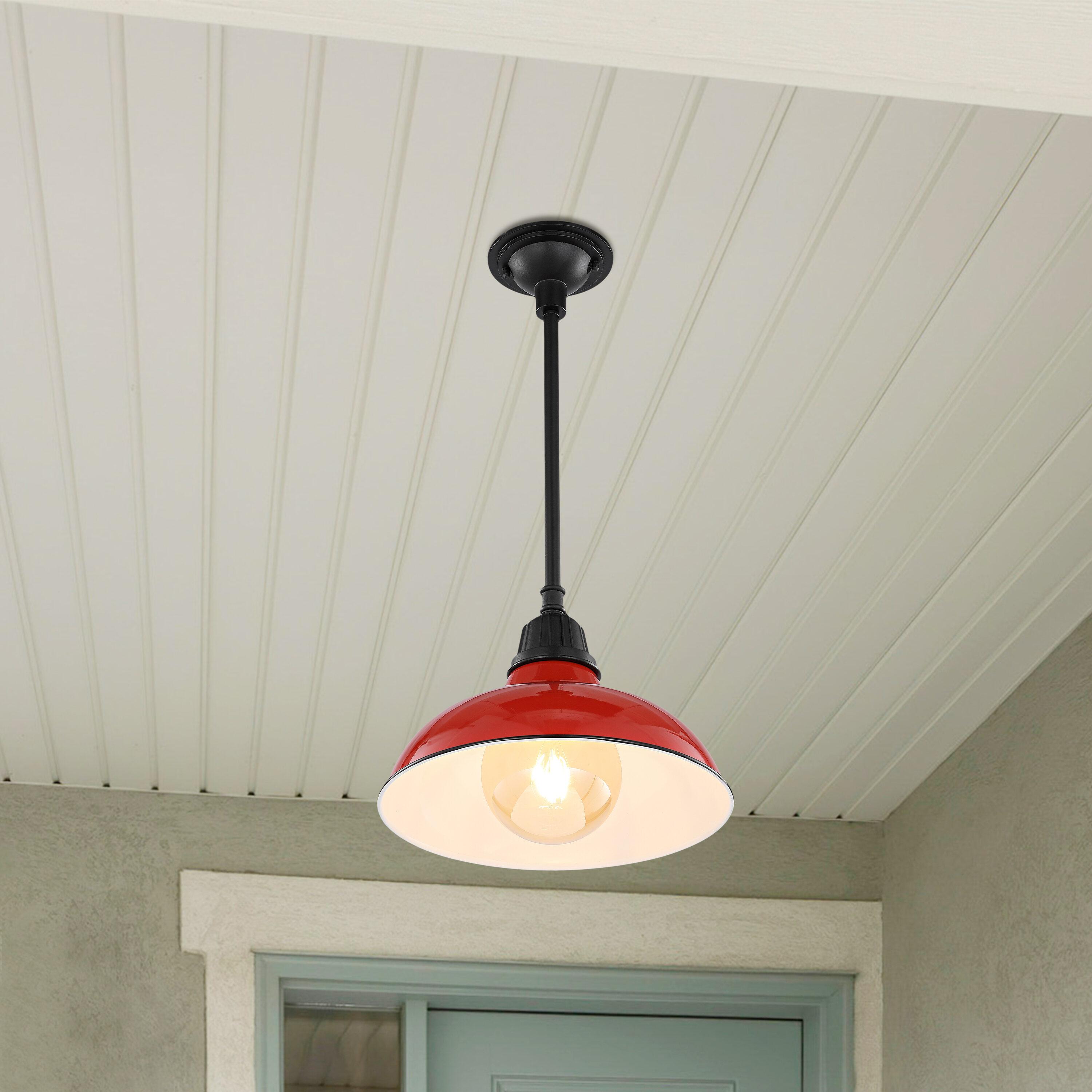 Jasper 12.25" 1-Light Farmhouse Industrial Indoor/Outdoor Iron LED Pendant, Red