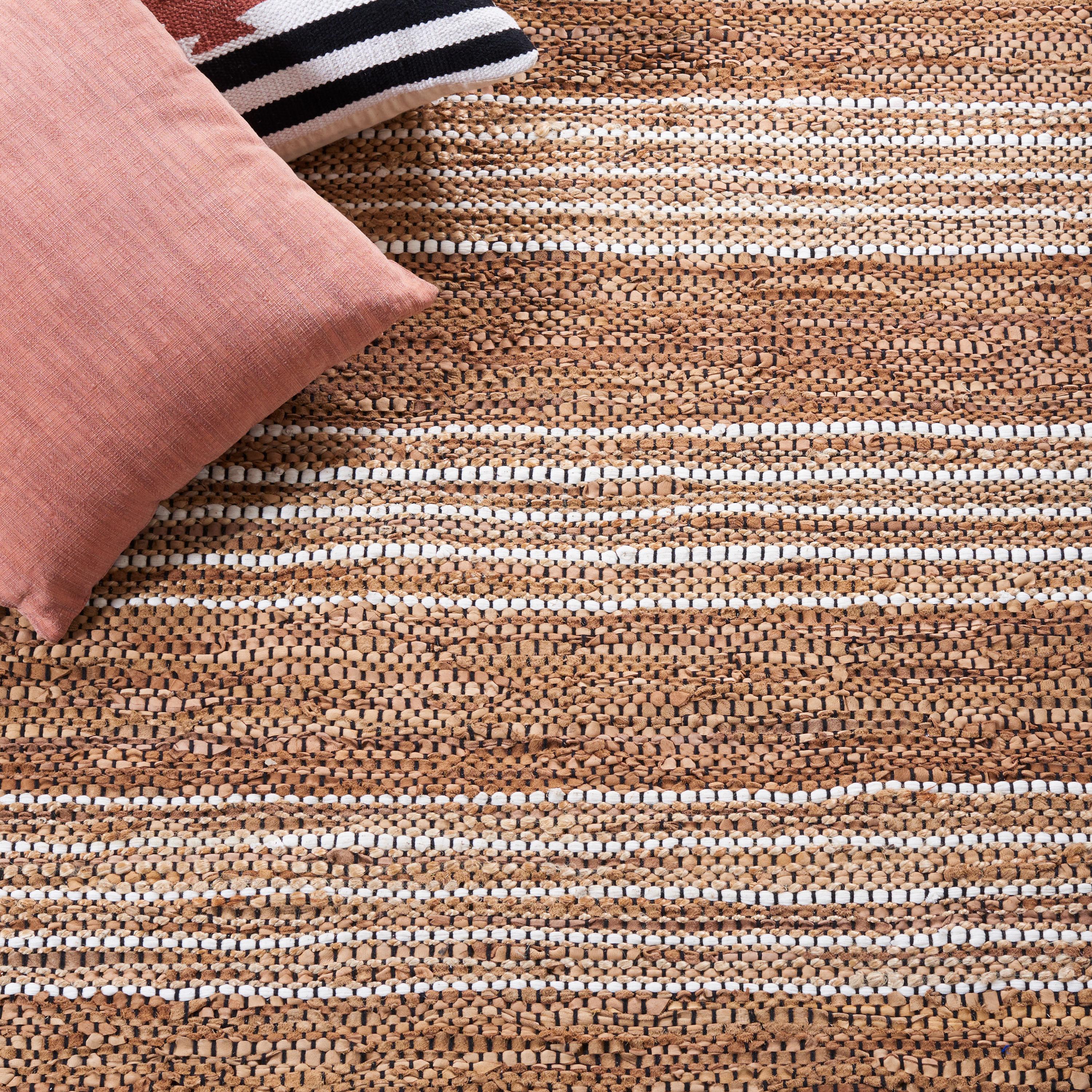 Preston Striped Hand-Woven Cotton/Leather/Jute Brown/Beige Area Rug