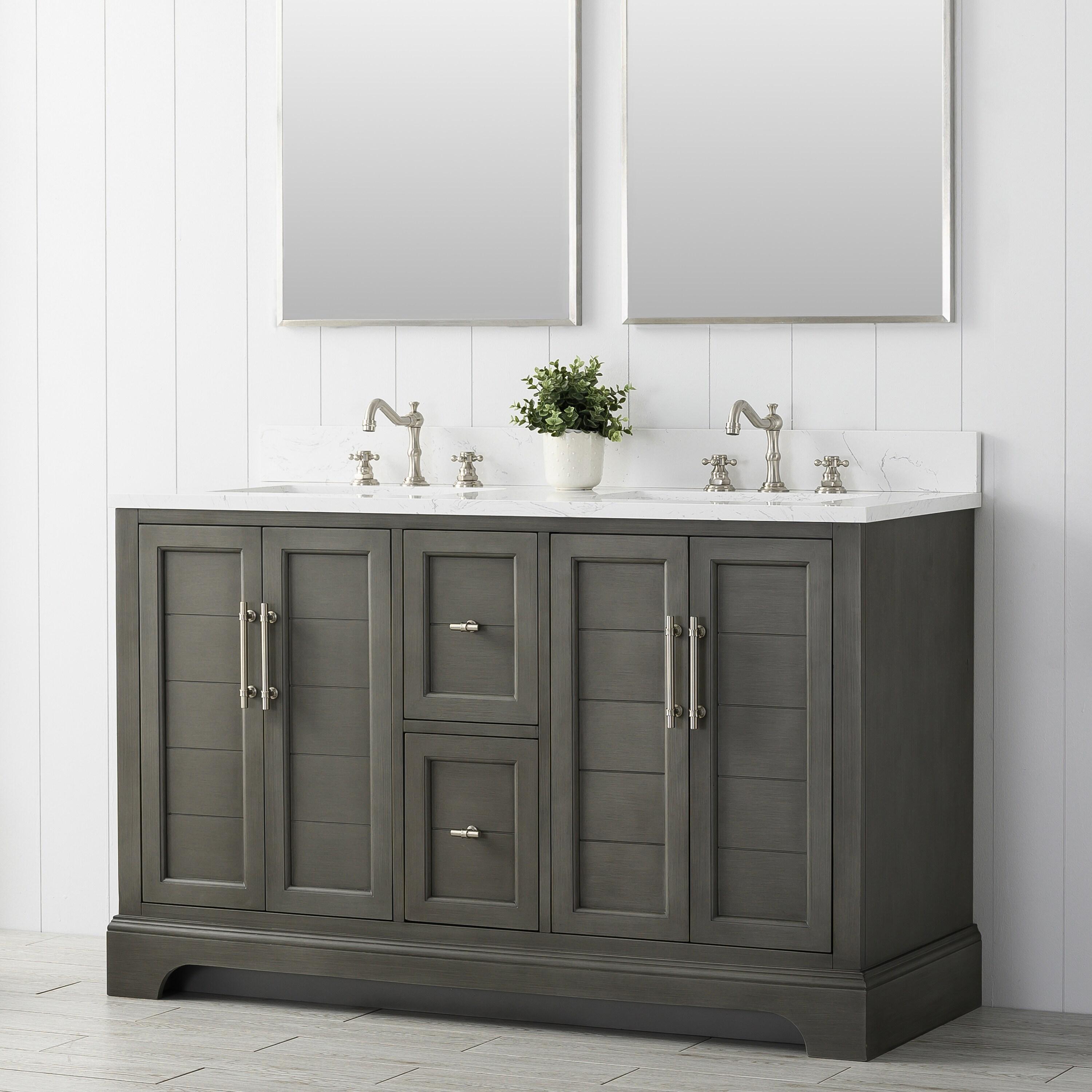 Vanity Art 54 x 22 x 34 in. Single Sink Bathroom Vanity with Quartz Top & Backsplash, Silver Gray