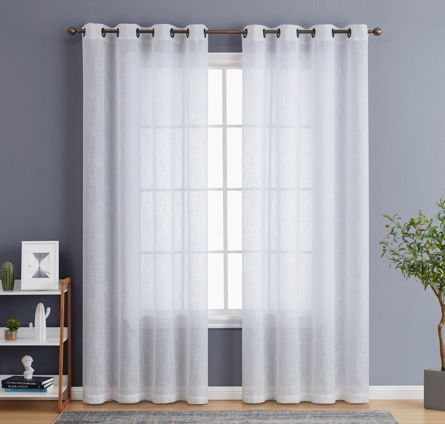 THD Serena Faux Linen Textured Semi Sheer Transparent Window Grommet Long Thick Curtain Panels, Pair