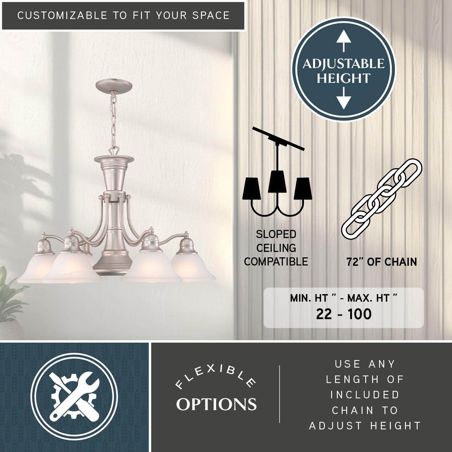 Vaxcel Standford 6 - Light Chandelier in  Brushed Nickel