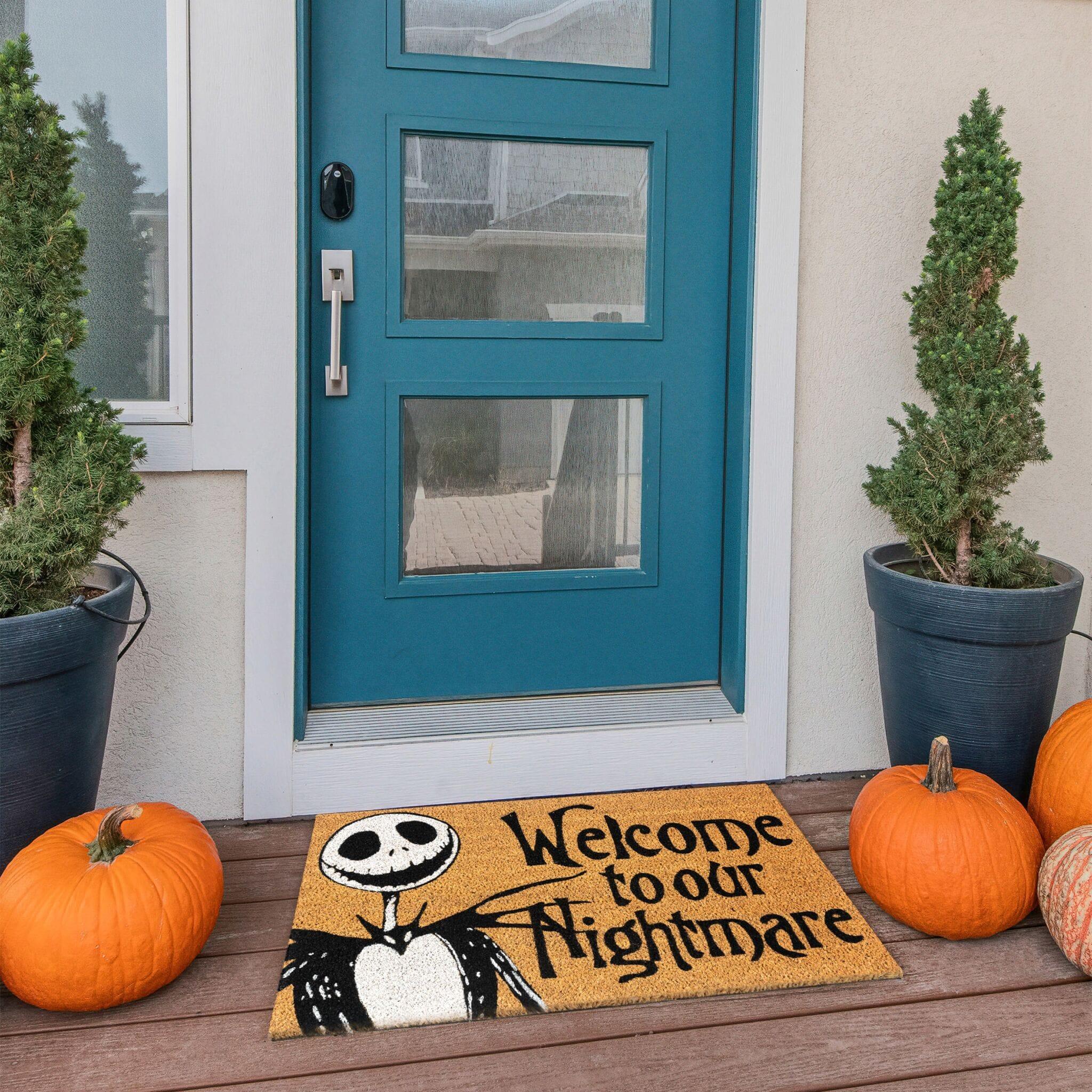 Disney Nightmare Before Christmas Jack Sally Welcome Black White Natural Graphic Non-Slip Indoor/ Outdoor Coir Door Mat 2-Pack, 20x34 (Set of 2)
