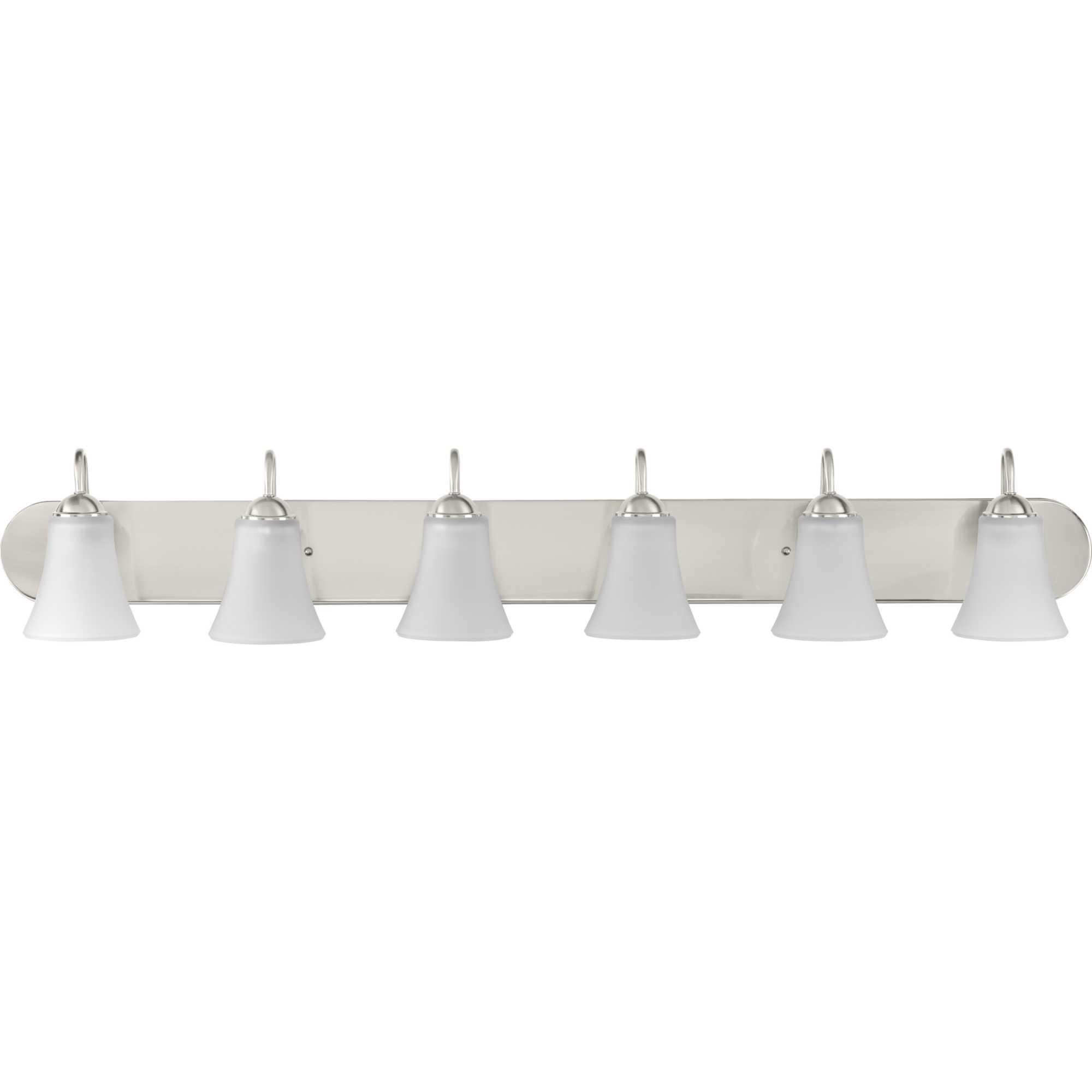 Progress Lighting, Classic Collection, 6-Light Bath, Brushed Nickel, Etched Glass Shades