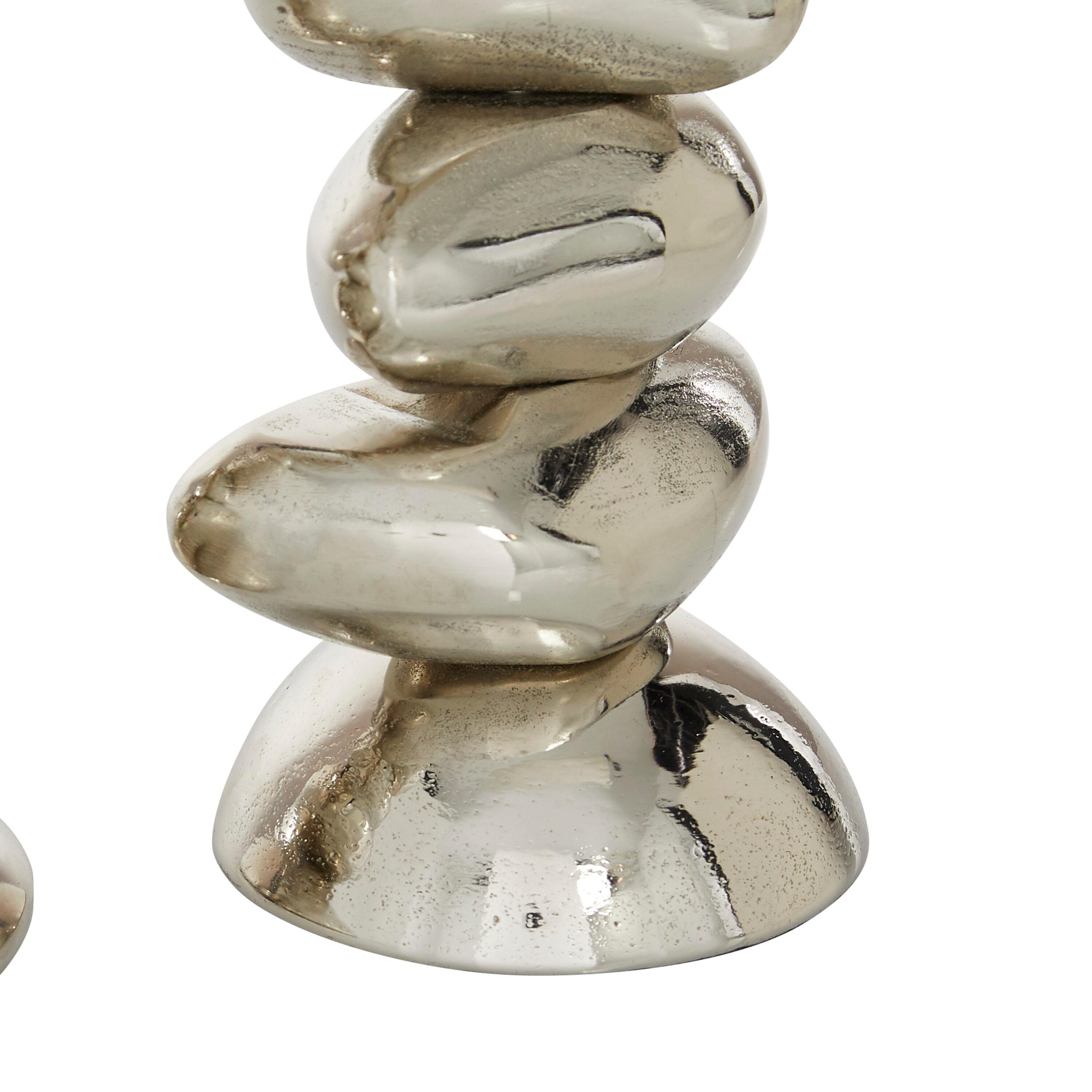DecMode 2 Candle Silver Aluminum Candle Holder, Set of 2