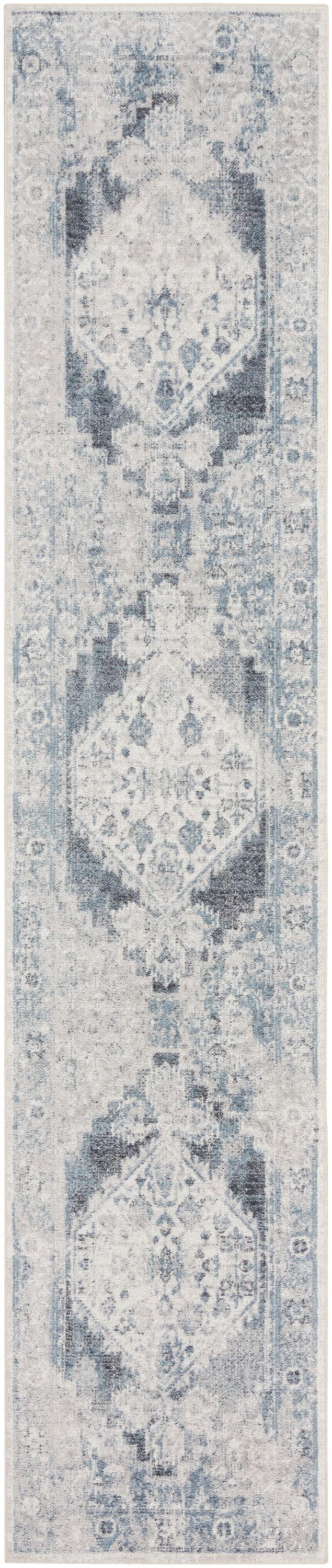 Nourison Astra Machine Washable Vintage Persian Indoor Bathroom, Kitchen Runner Rug Blue/Ivory 2'2" x 8'