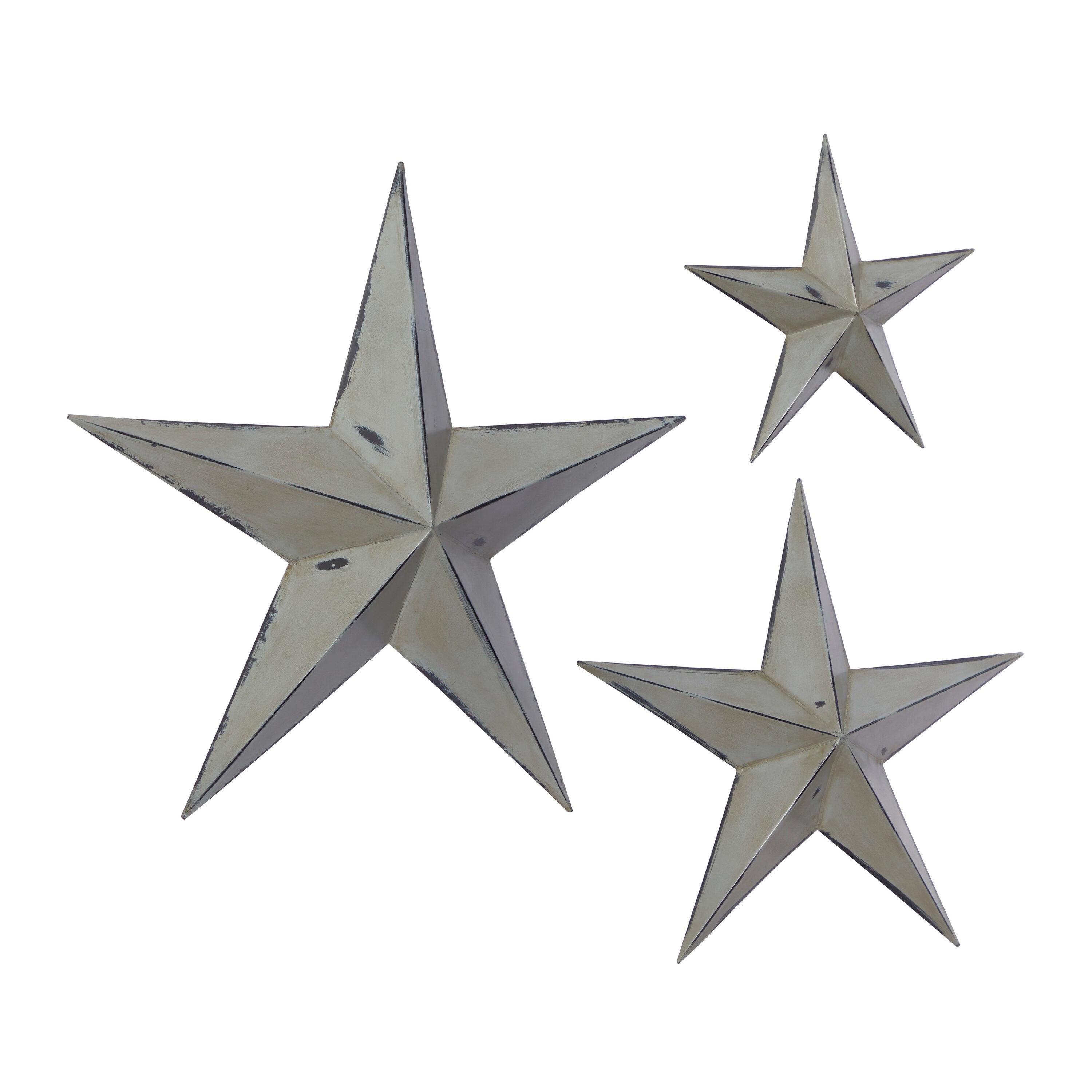 Olivia & May Set of 3 Metal Stars Indoor Outdoor Wall Decors Light Brown : Iron Frame, Farmhouse Style, Vertical Orientation