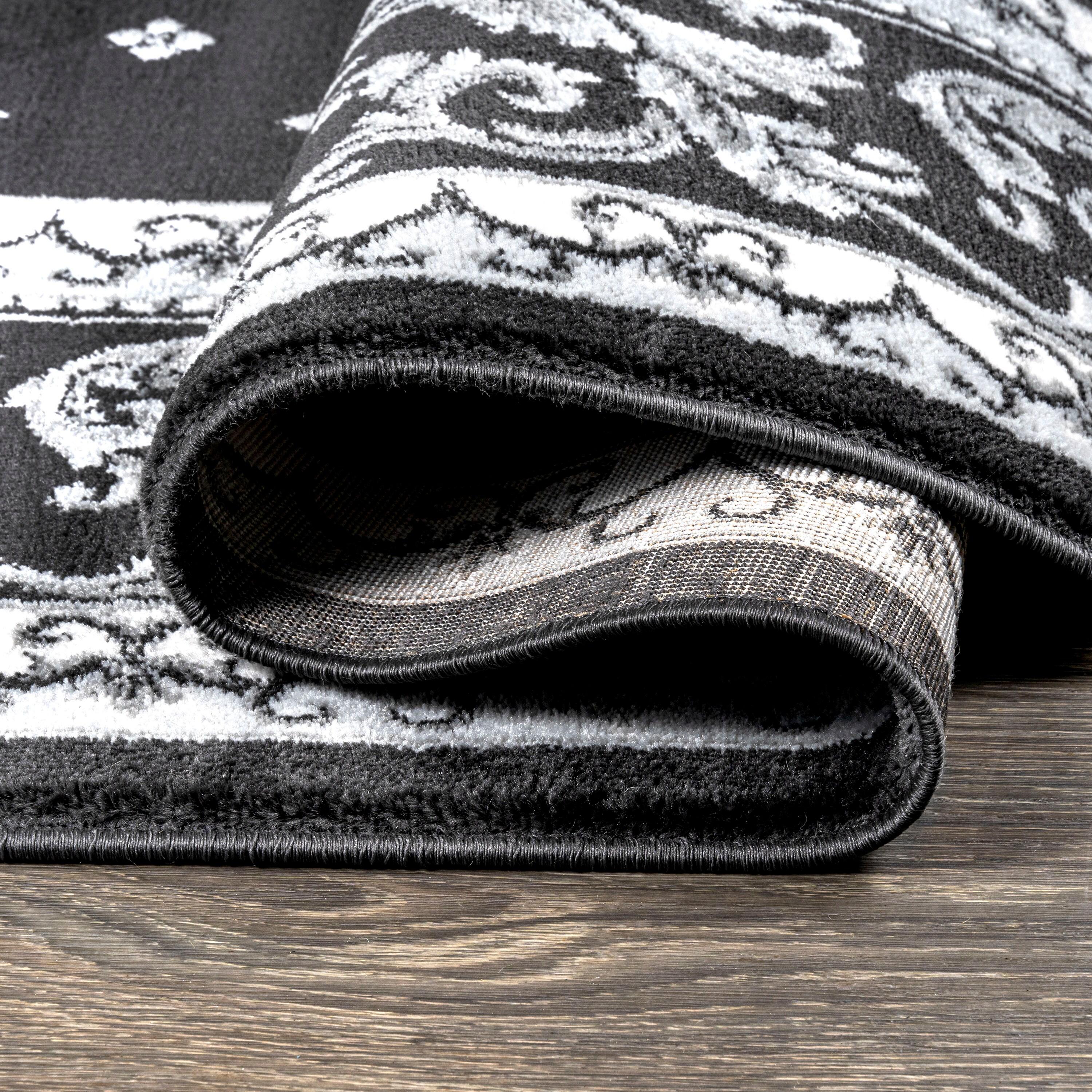 3'x 5' Acanthus French Border Area Rug, Black/Gray - JONATHAN Y