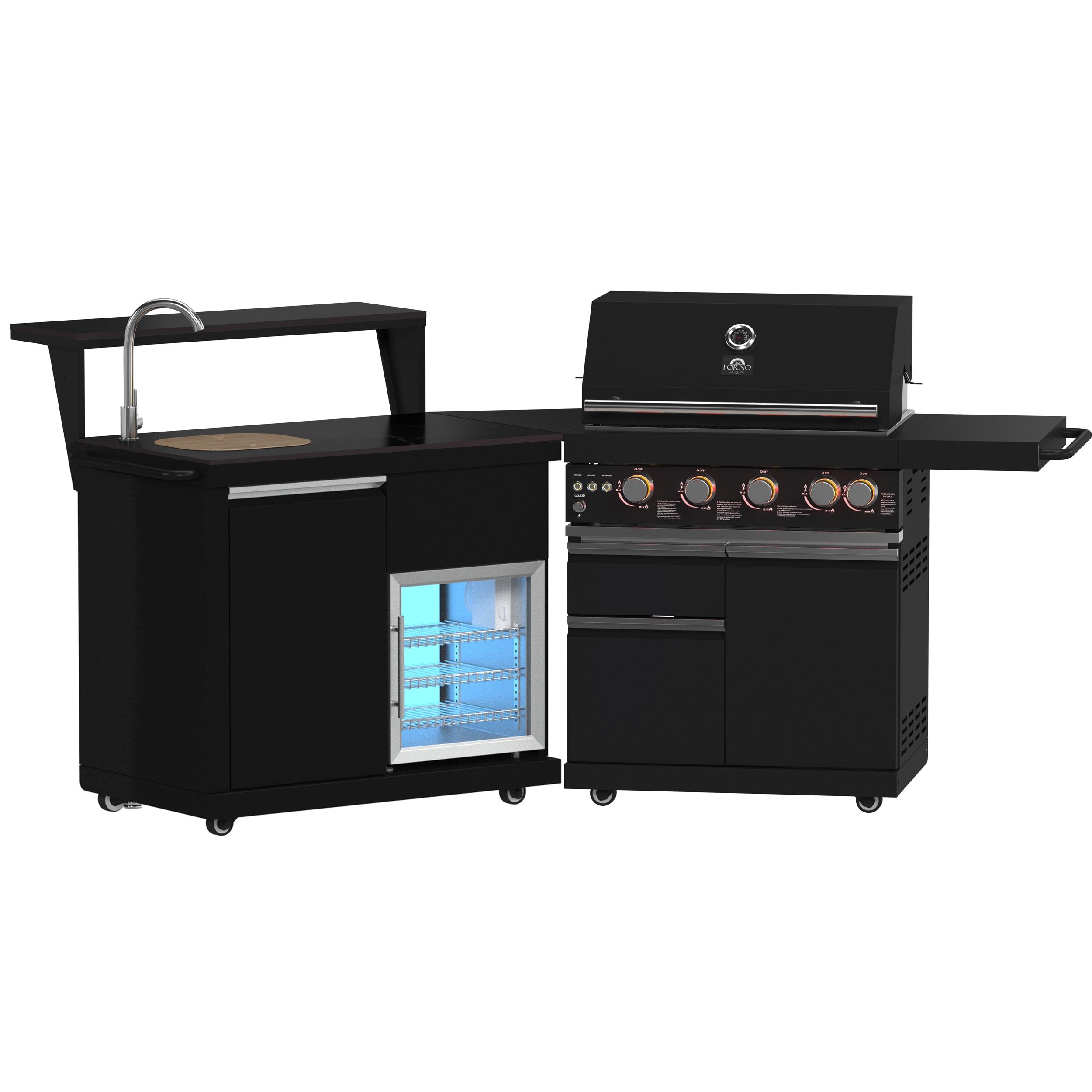 Forno All'Aperto 62,600 BTU BBQ & Sink Module with Black Sintered Stone Countertops, Bar & Beverage Center