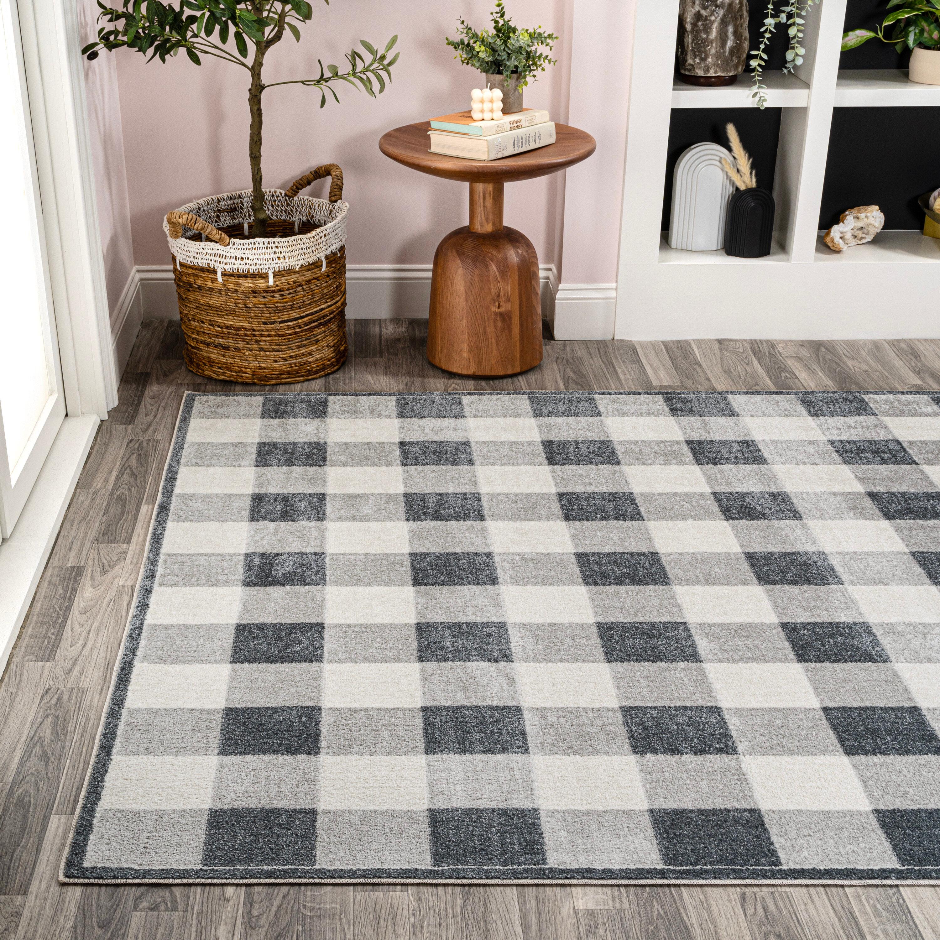 JONATHAN Y Gingham Gradient Plaid Cottage Machine-Washable Light Gray/Dark Gray/Cream 3 ft. x 5 ft. Area Rug
