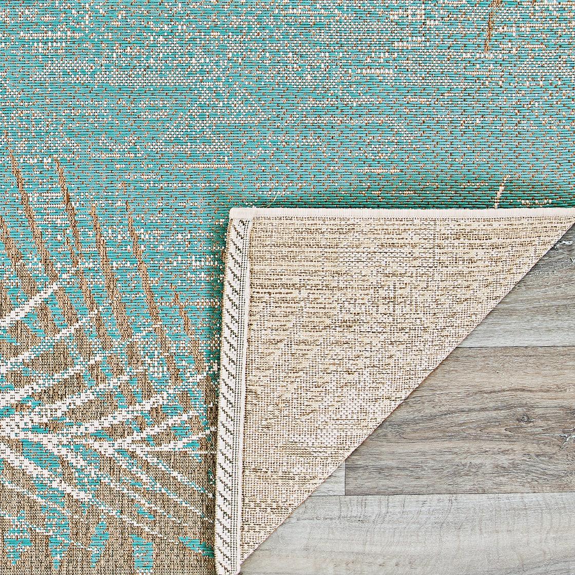 Couristan 24293134023710U 2 ft. 3 in. x 7 ft. 10 in. Monaco Tropical Palms Rug, Aqua