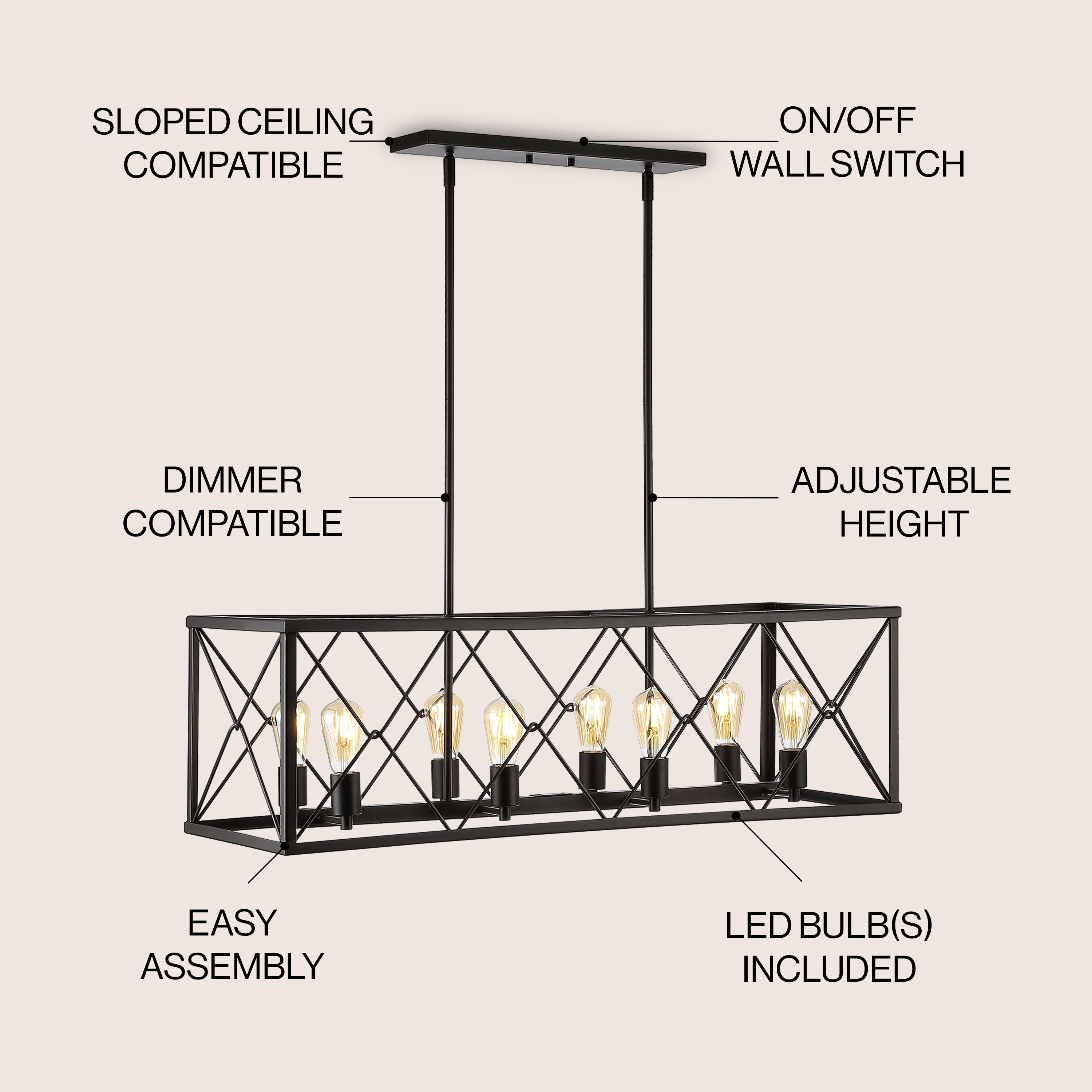 JONATHAN Y Galax 39" 8-Light Adjustable Iron Farmhouse Industrial LED Dimmable Pendant, Oil Rubbed Bronze