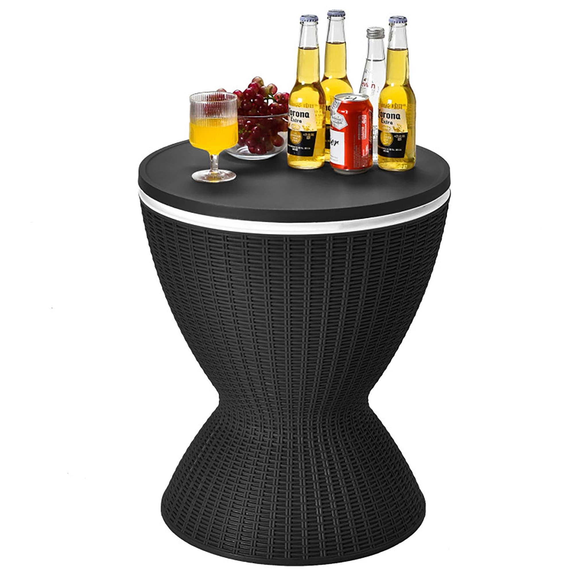 Costway 8 Gallon 3 in 1 Patio Rattan Cooler Bar Table Adjust Ice Bucket Black