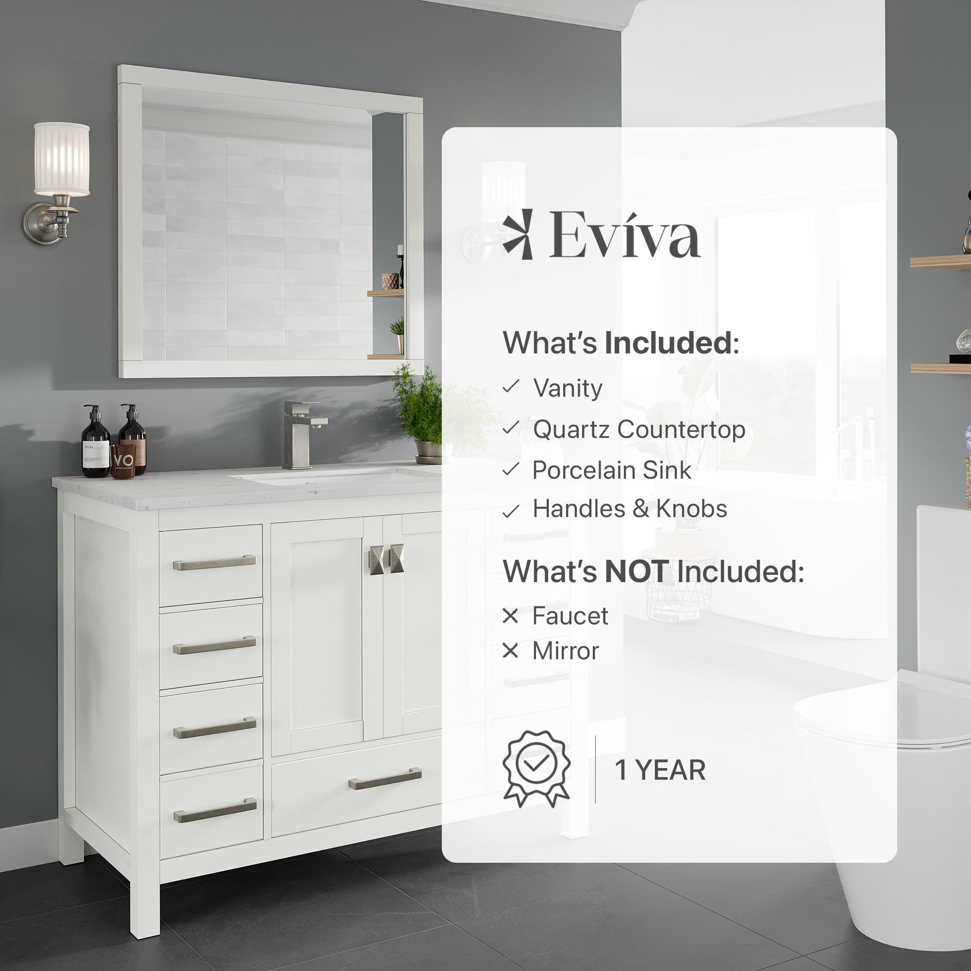 Eviva London 42"W x 18"D White Bathroom Vanity with White Carrara Quartz Countertop and Undermount Porcelain Sink