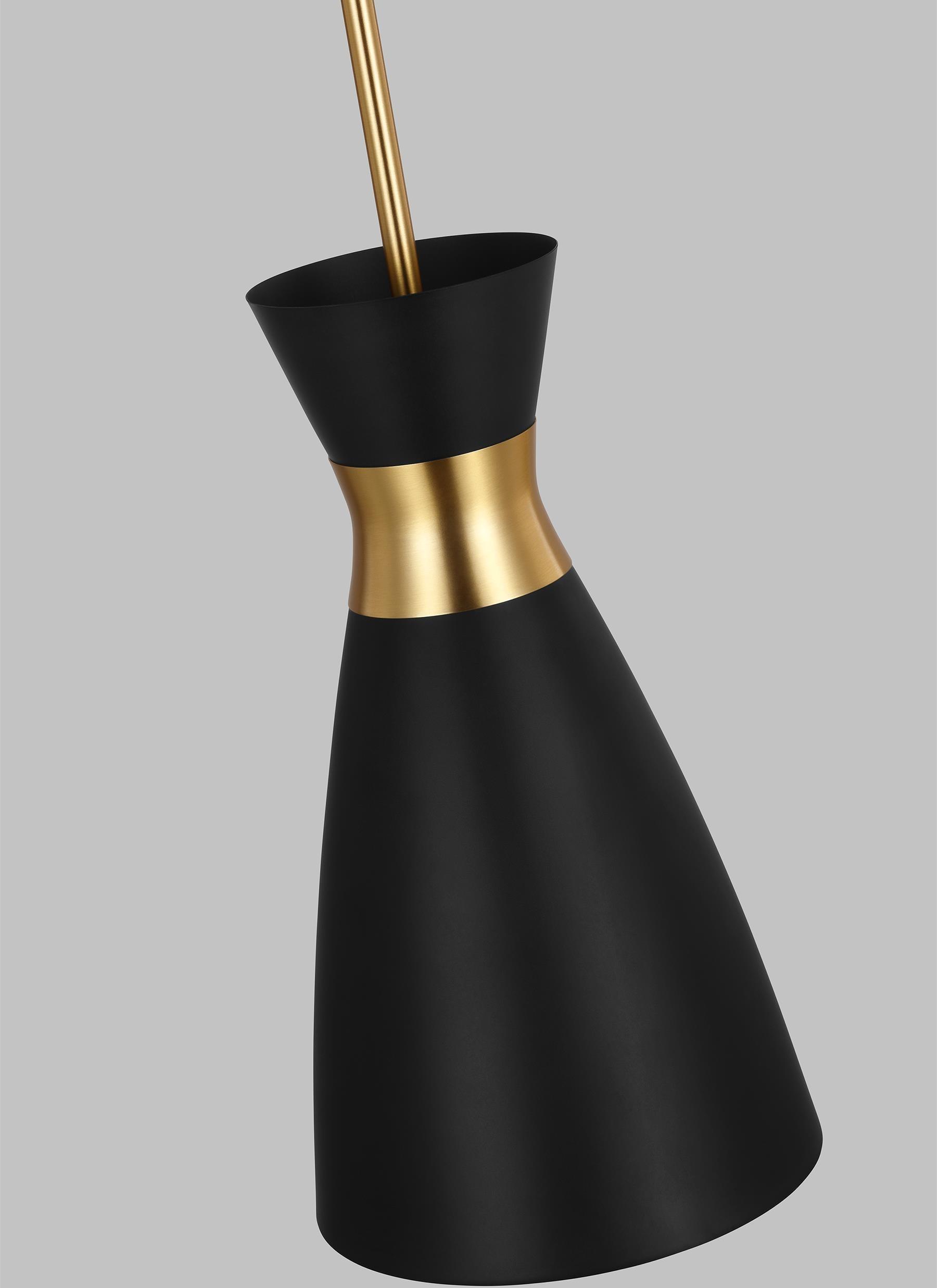 Heath Tall Pendant Light in Midnight Black and Burnished Brass with Matte White Shade