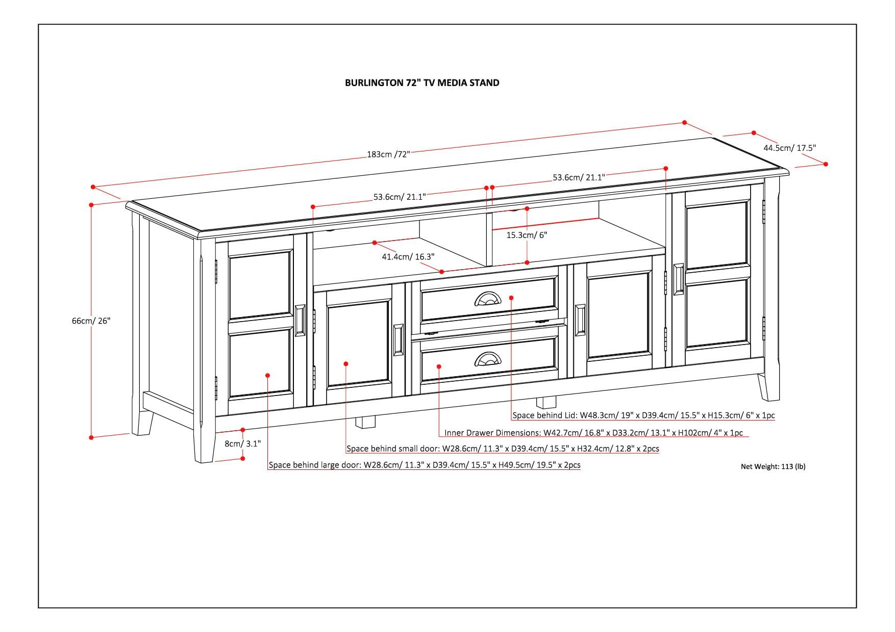 Simpli Home Burlington 72"W Solid Wood TV Stand for TVs up to 80" with 4 Cabinets