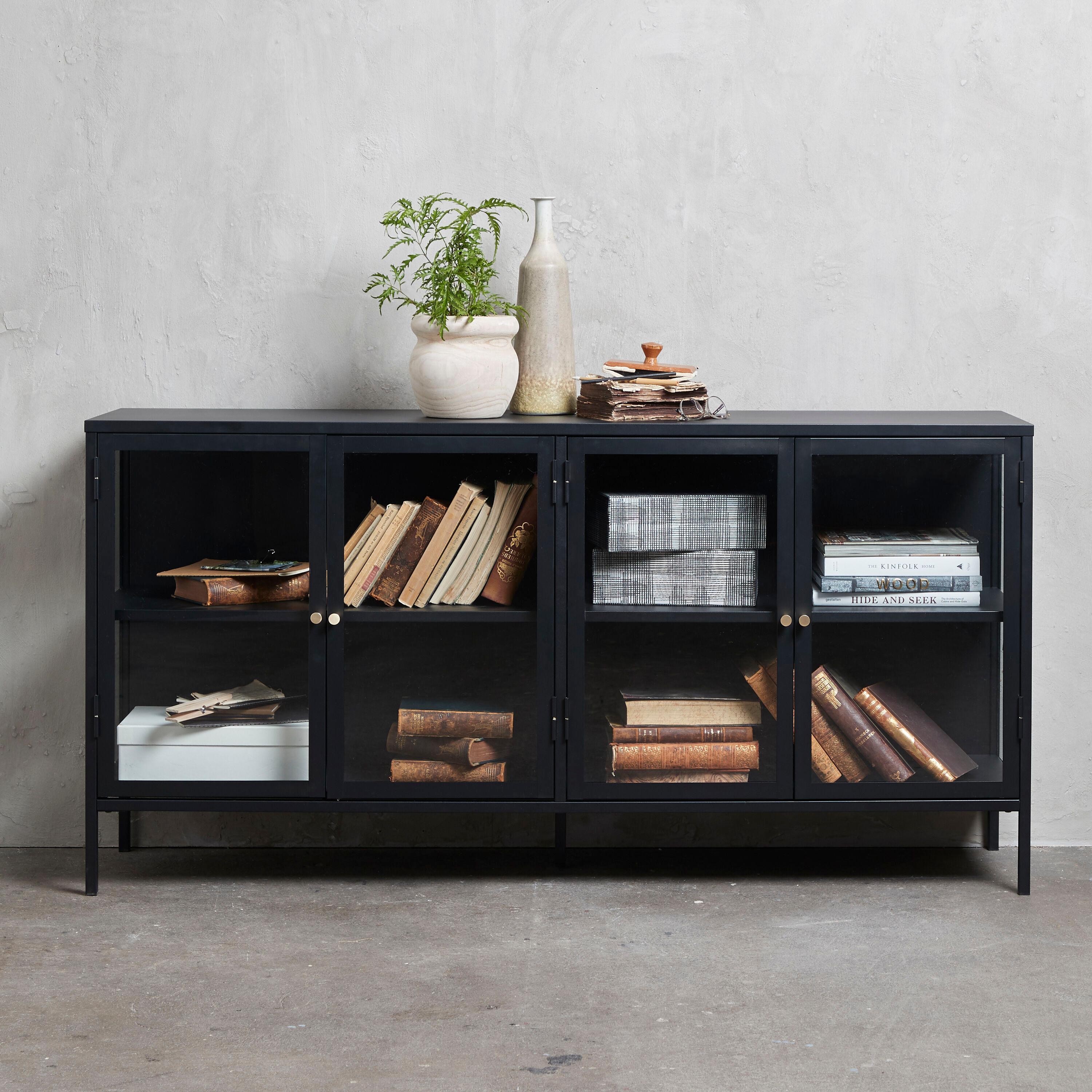 4-Section Metal and Glass Sideboard in Black