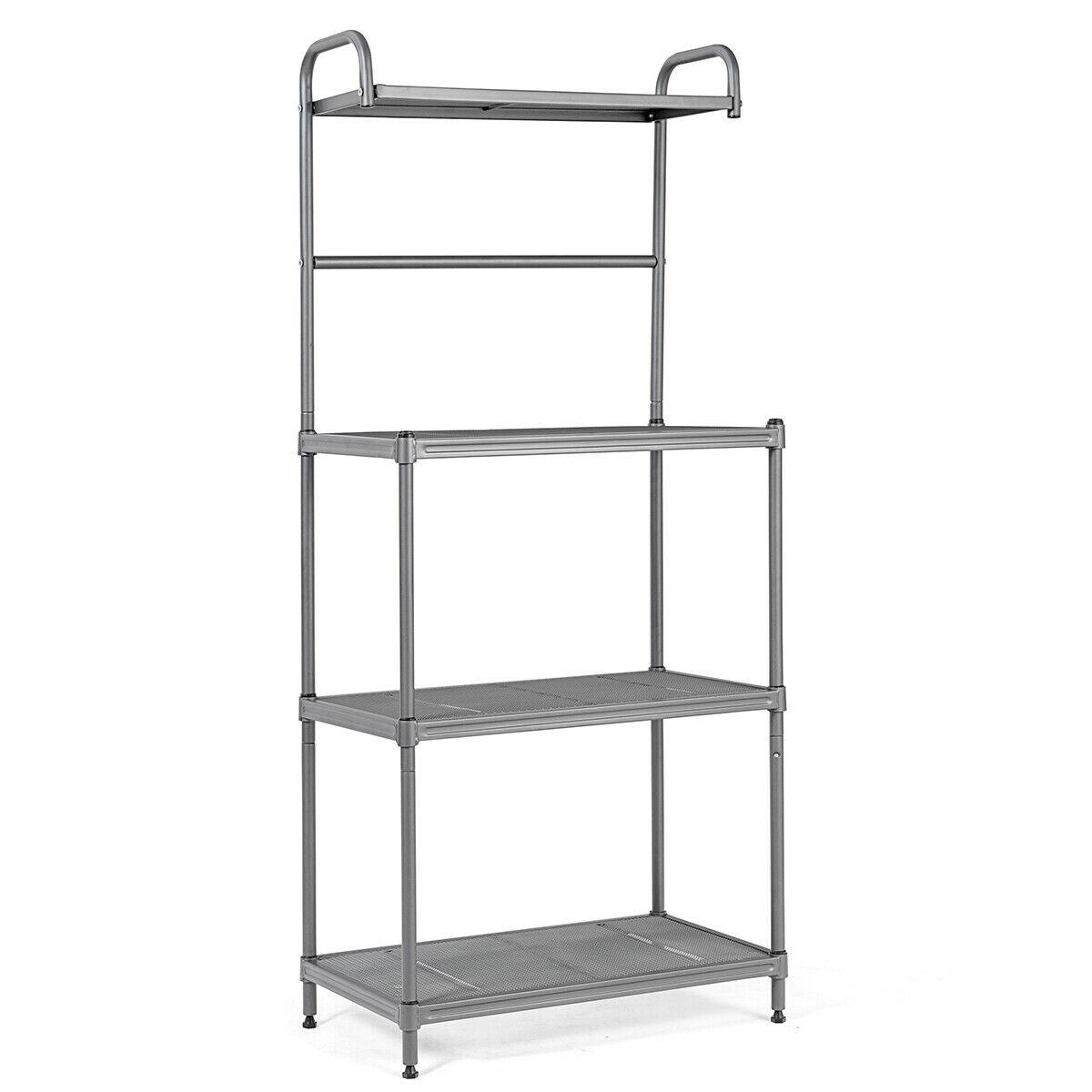 Costway 4-Tier Baker's Rack Microwave Oven Stand Shelves Kitchen Storage Rack Organizer Grey