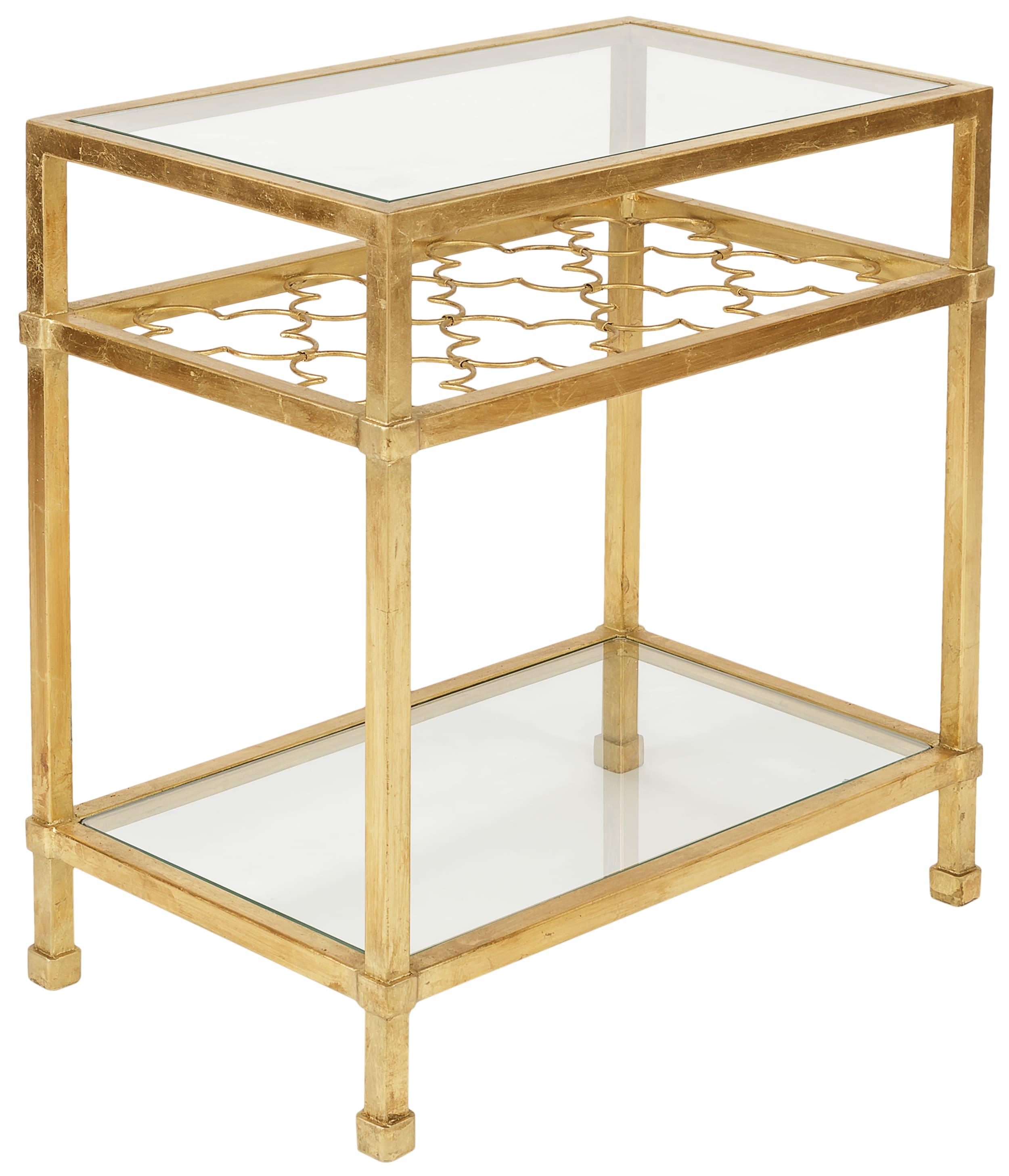 Hanzel Gold Leaf Glass Side Table - AMH8312A - Gold/Glass - Safavieh Couture