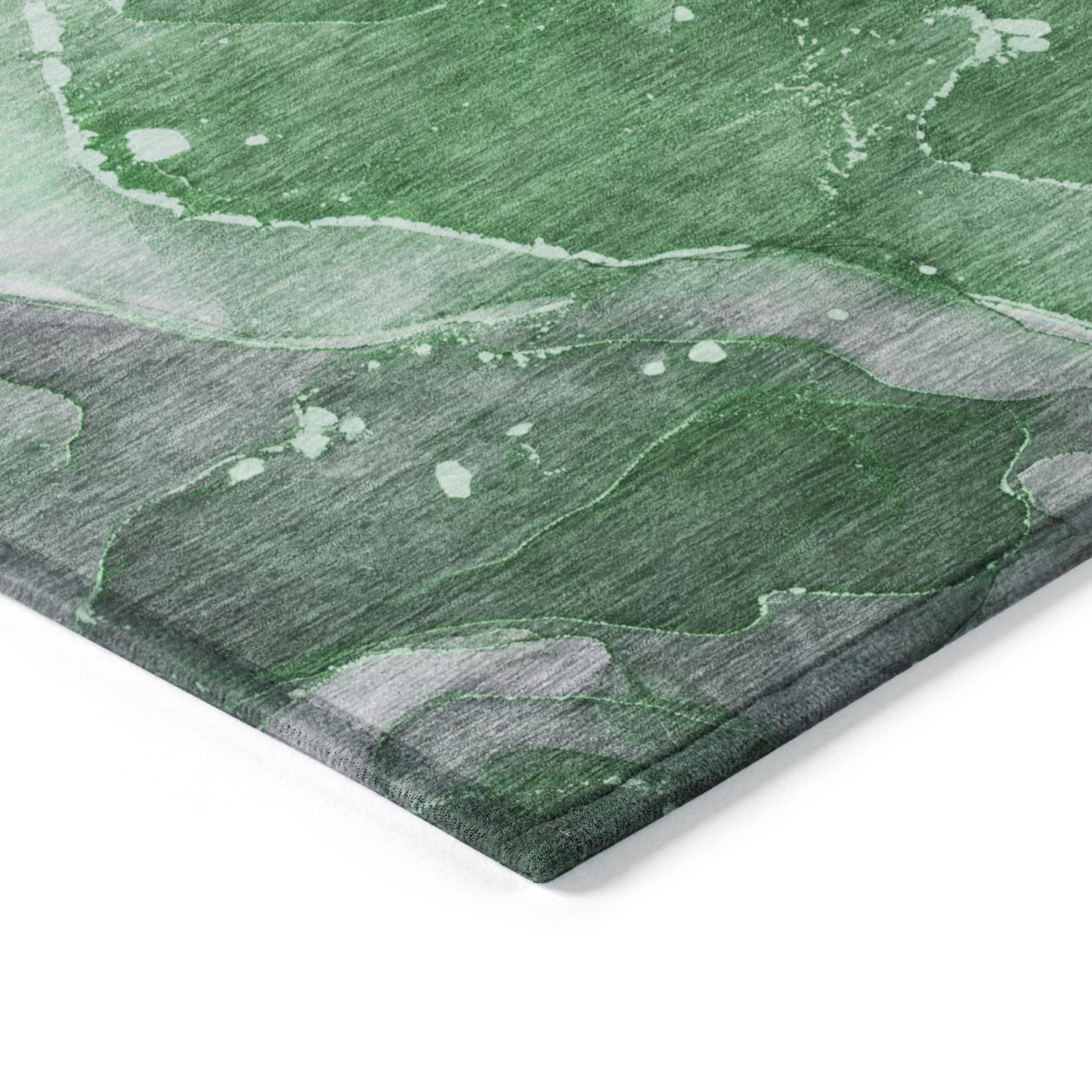 Emerald Green Abstract Watercolor Washable Synthetic Area Rug 3' x 5'