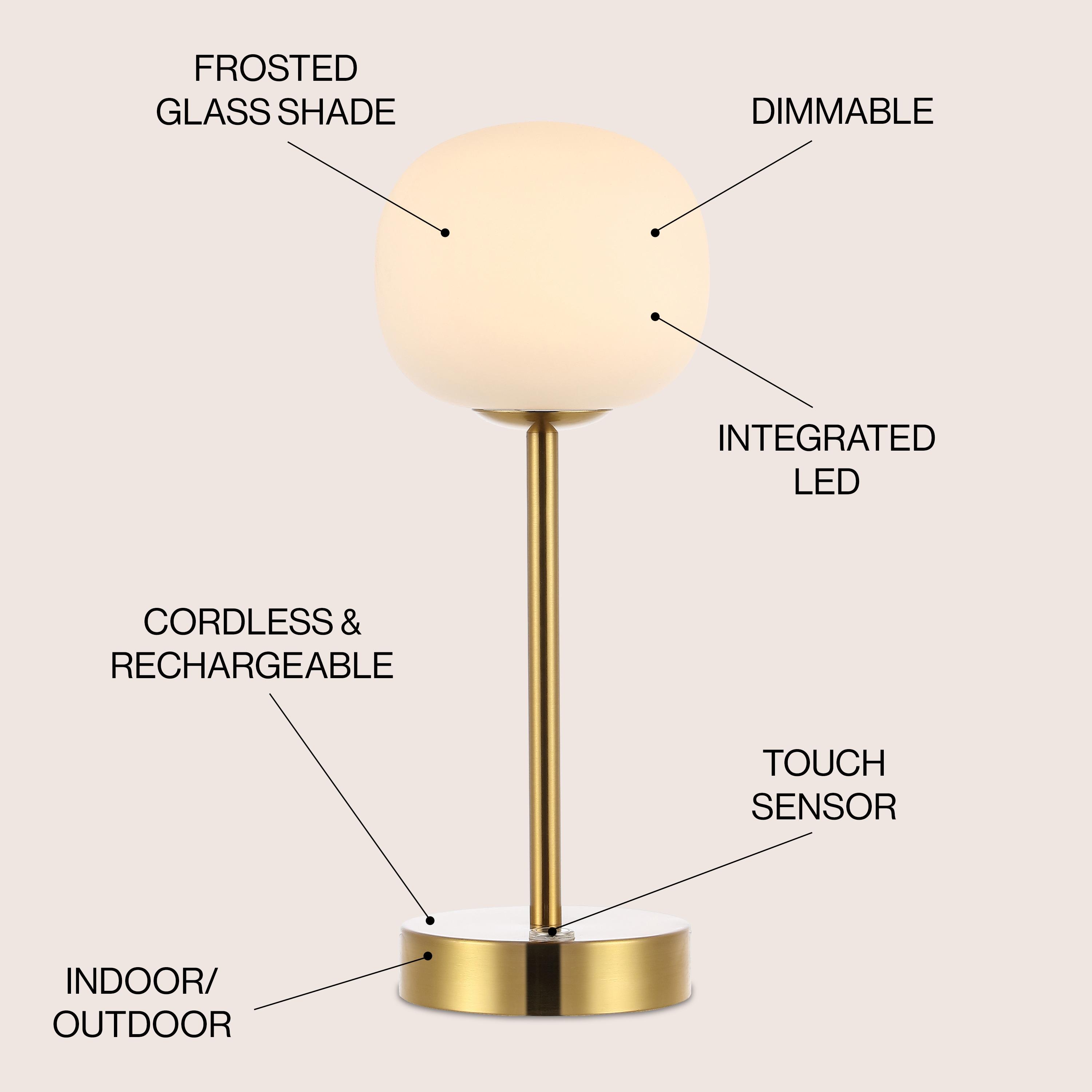 JONATHAN Y JYL7108C Natalia 12.25" Modern Minimalist Iron Rechargeable Integrated Portable LED Table Lamp, Coastal, Contemporary for living room, dinning room, bedroom, Brass Gold/White