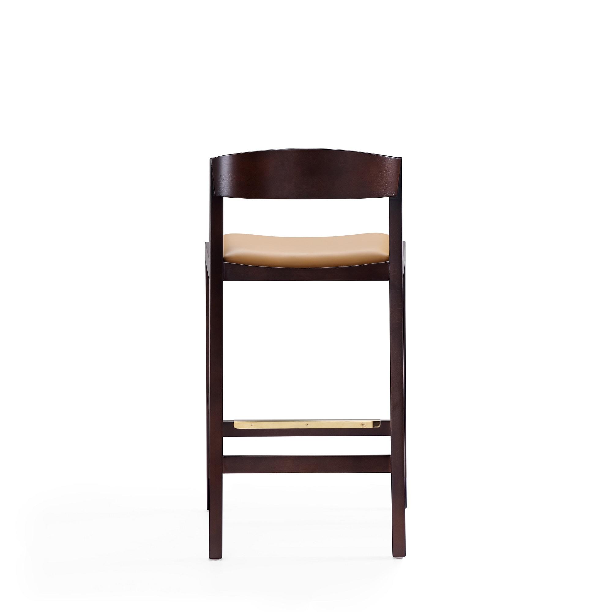 Klismos 36.75 in. Camel and Dark Walnut Beech Wood Counter Height Bar Stool (Set of 2)