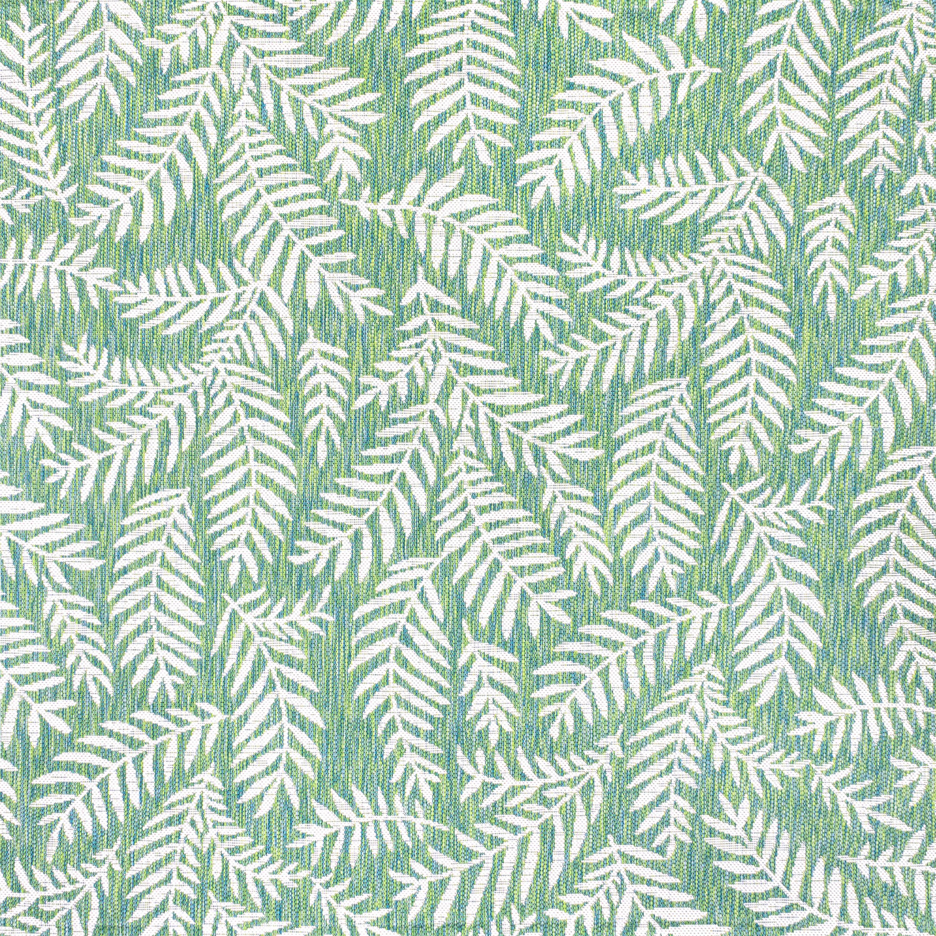 5' x 5' Nevis Palm Frond Indoor/Outdoor Area Rug, Cream/Green - JONATHAN Y
