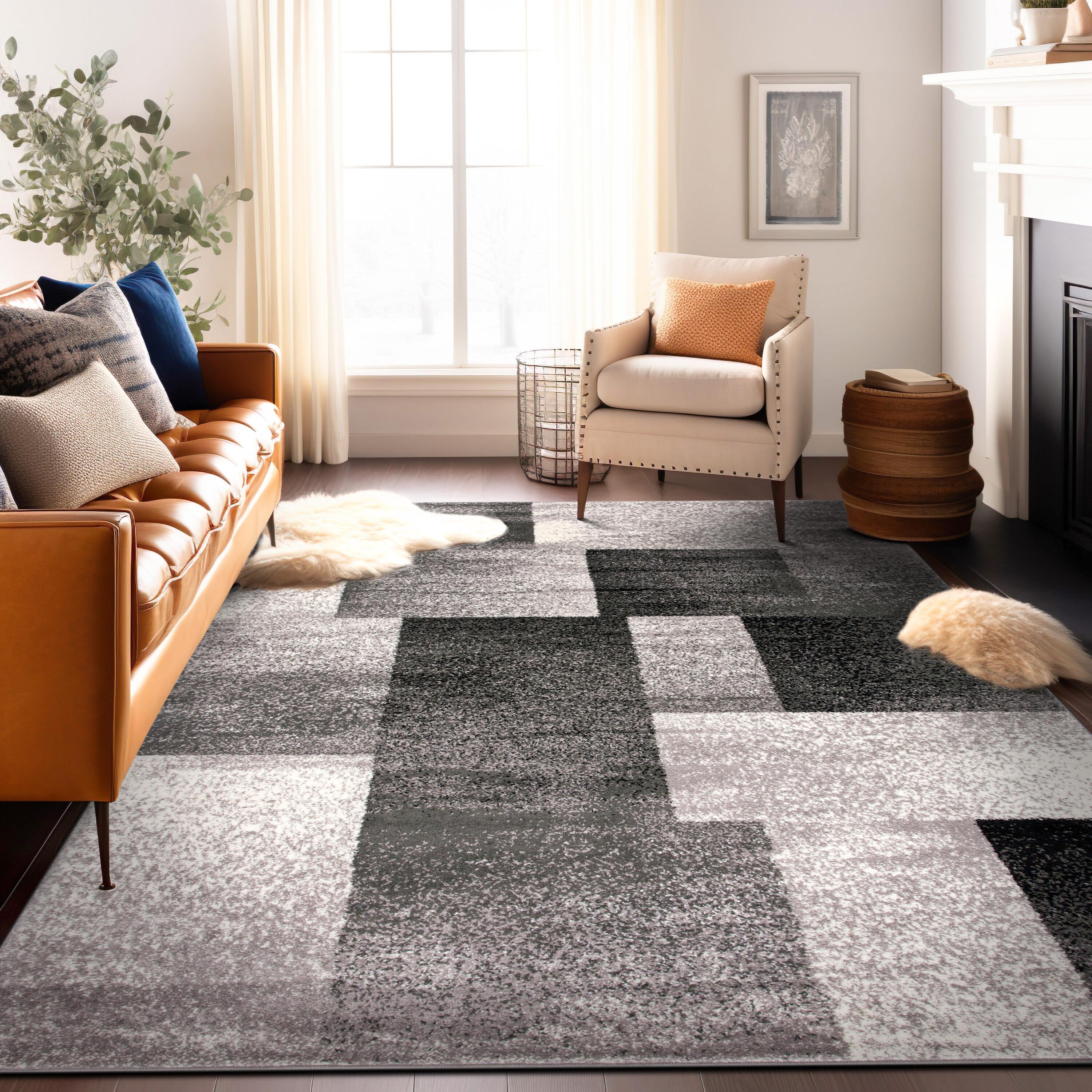 World Rug Gallery Contemporary Modern Geometric Boxes Area Rug - Gray 5' x 7'