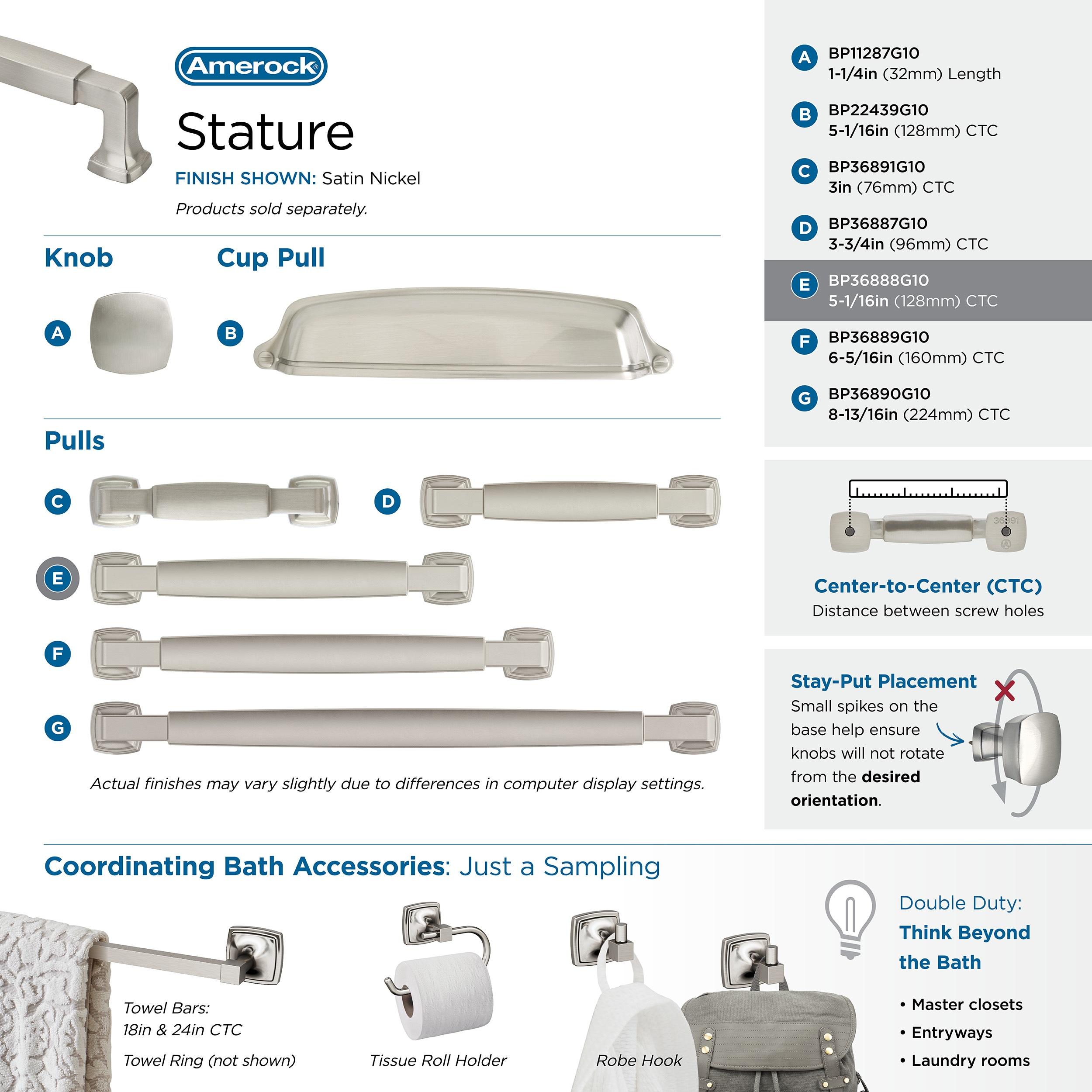 Amerock Stature 5-1/16 inch (128mm) Center-to-Center Satin Nickel Cabinet Pull