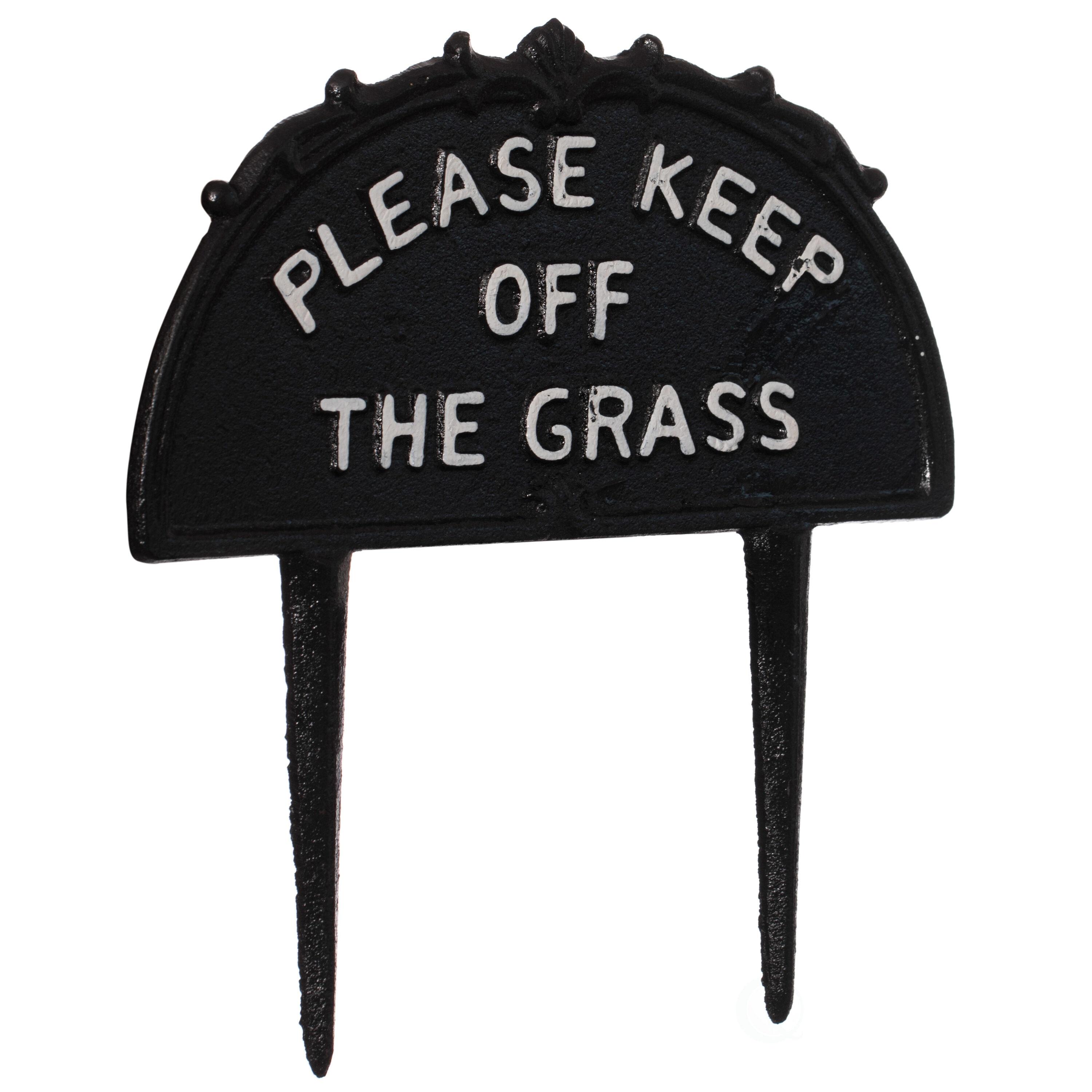 Gardenised Please Keep Off the Grass Post, Outdoor Warning Ground Cast Iron Stake