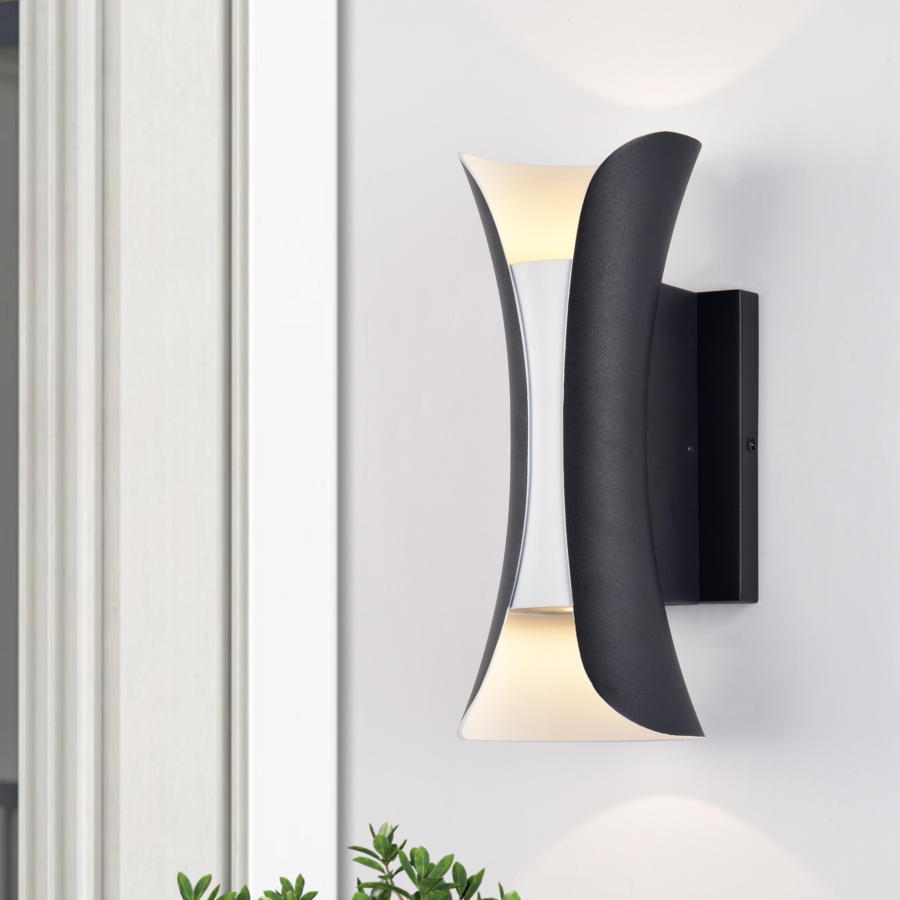 C Cattleya LED 2-Light Outdoor Wall Sconce, Wall Light Fixture-Black and White Finish