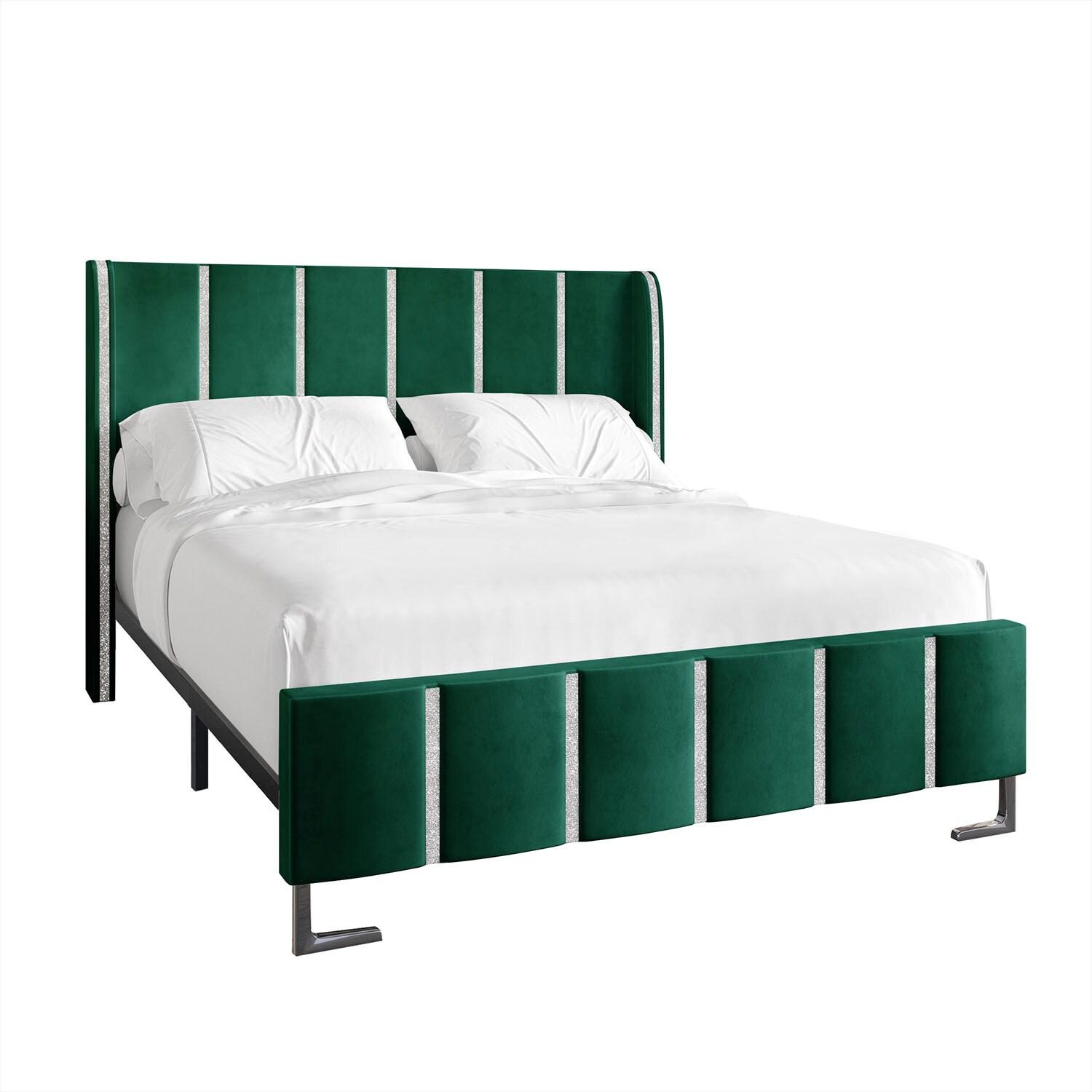 ChaletPosh Full Size Upholstered Bed in Green Velvet