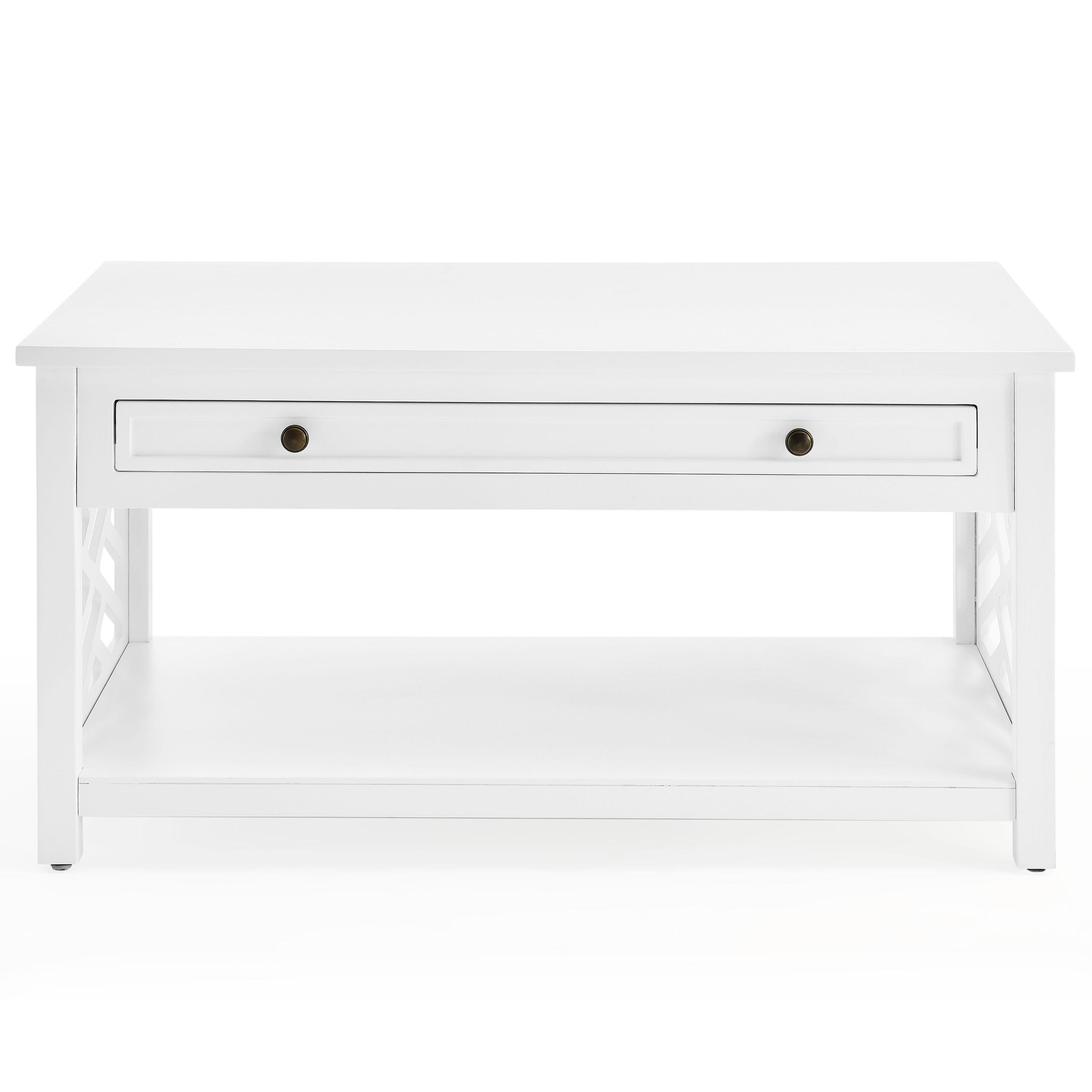 Alaterre Furniture 36" Middlebury Coffee Table with Drawer and 2 End Tables with Tray Shelf White: Mid-Century Modern, Wood Frame