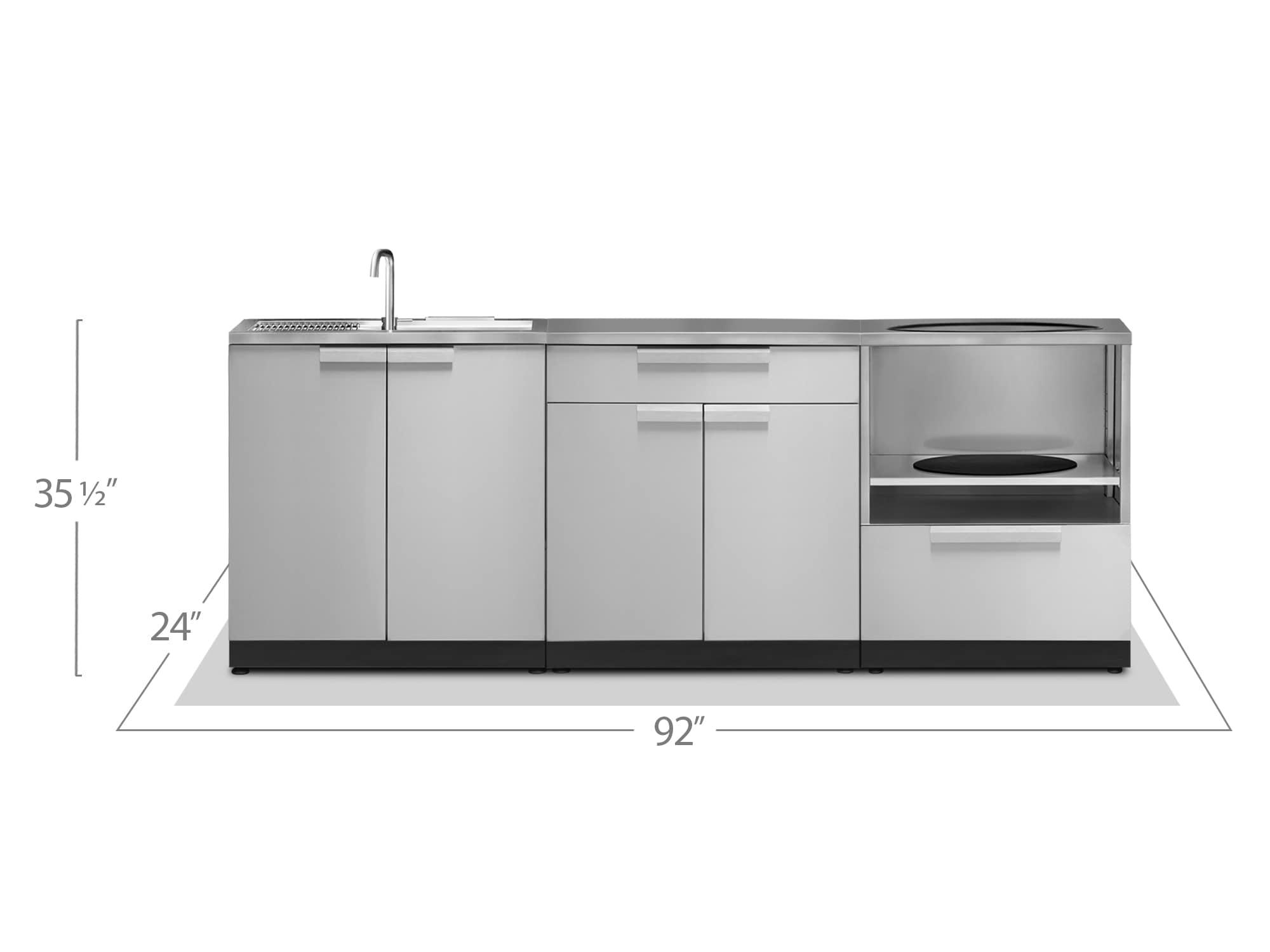 Outdoor Kitchen Aluminum 92" W x 24" D 3-Piece Modular Cabinet Set with Kamado Cabinet