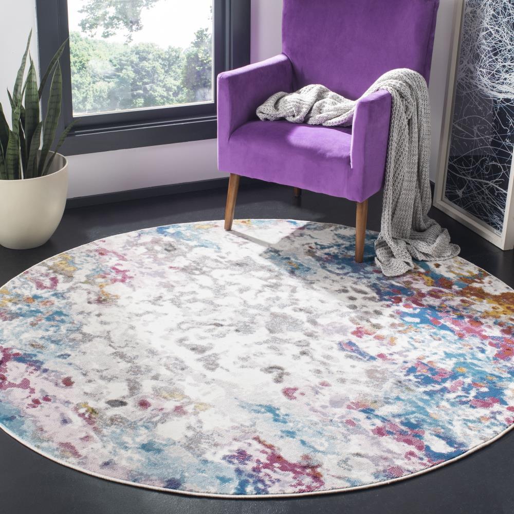 Aria ARA166 Power Loomed Area Rug - Cream/Dark Teal - 6'5" Round - Safavieh.