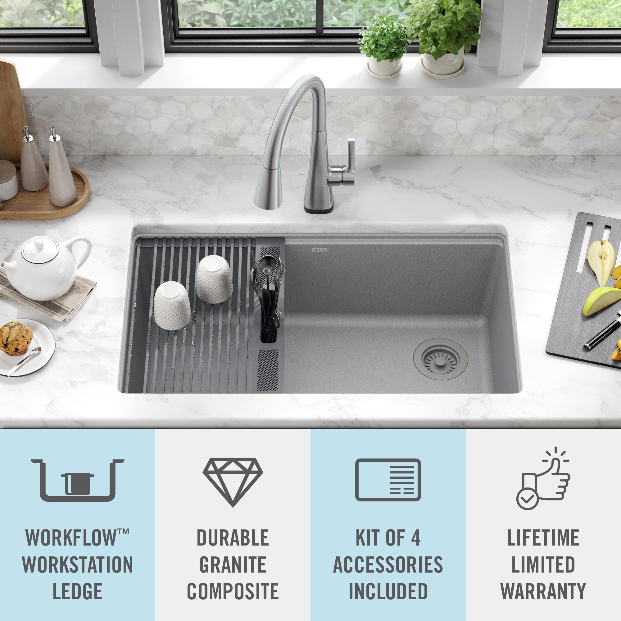 DELTA Everest™ 32" L Granite Composite Workstation Kitchen Sink Undermount Single Bowl with WorkFlow™ Ledge