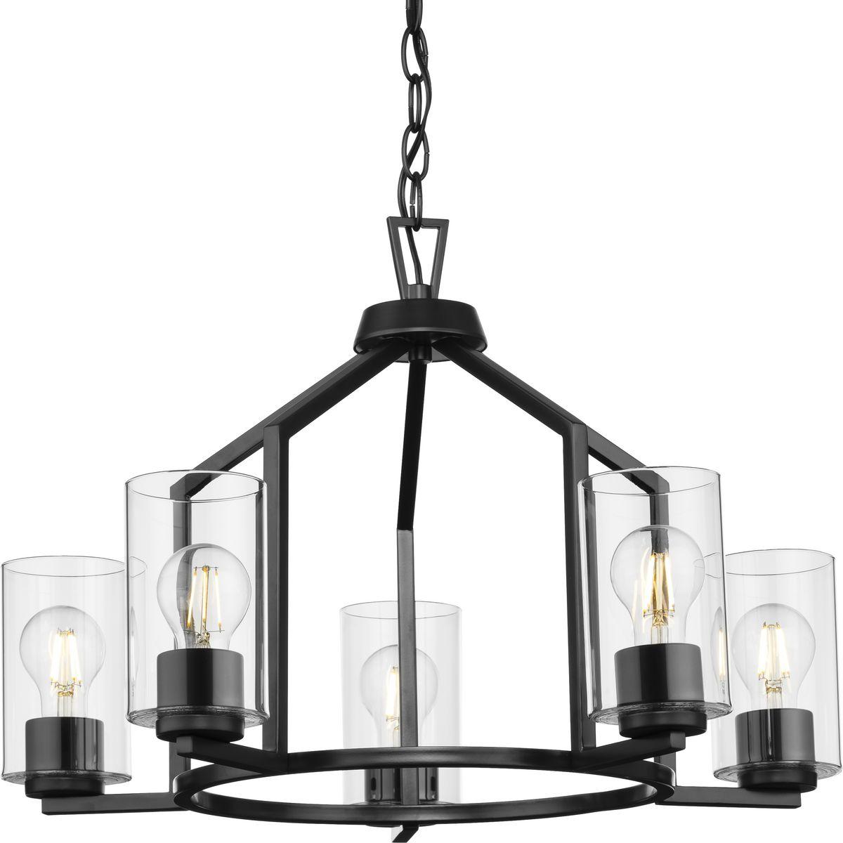 Progress Lighting Goodwin 5-Light Chandelier, Matte Black, Clear Glass Shades