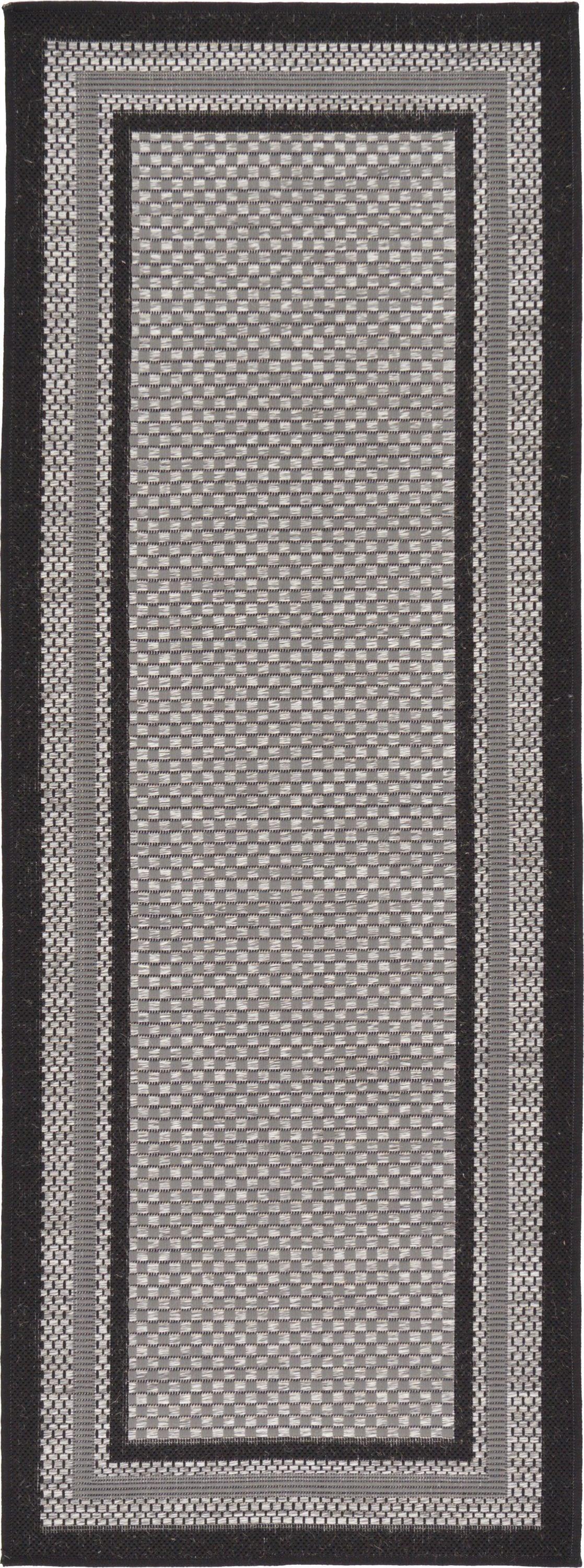 Unique Loom Outdoor Border Collection Area Rug - Multi Border (2' 2" x 6' 1" Runner Gray/Black)
