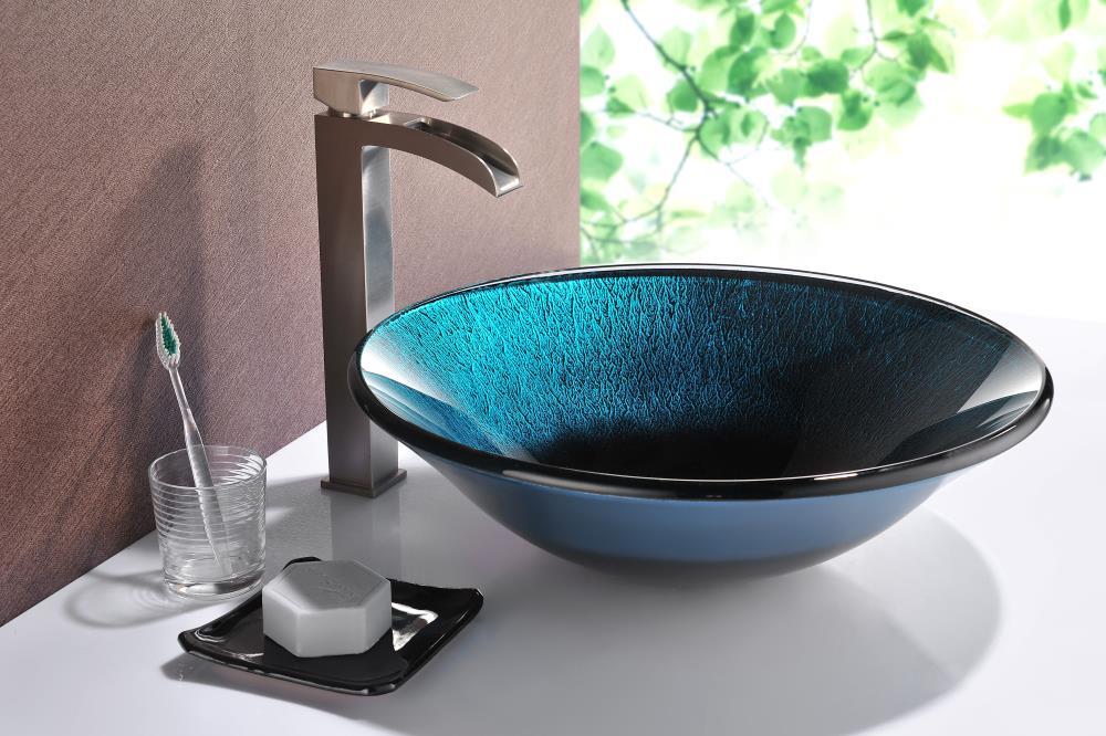 ANZZI Tara 17.7'' Blue/Black Tempered Glass Circular Bathroom Sink