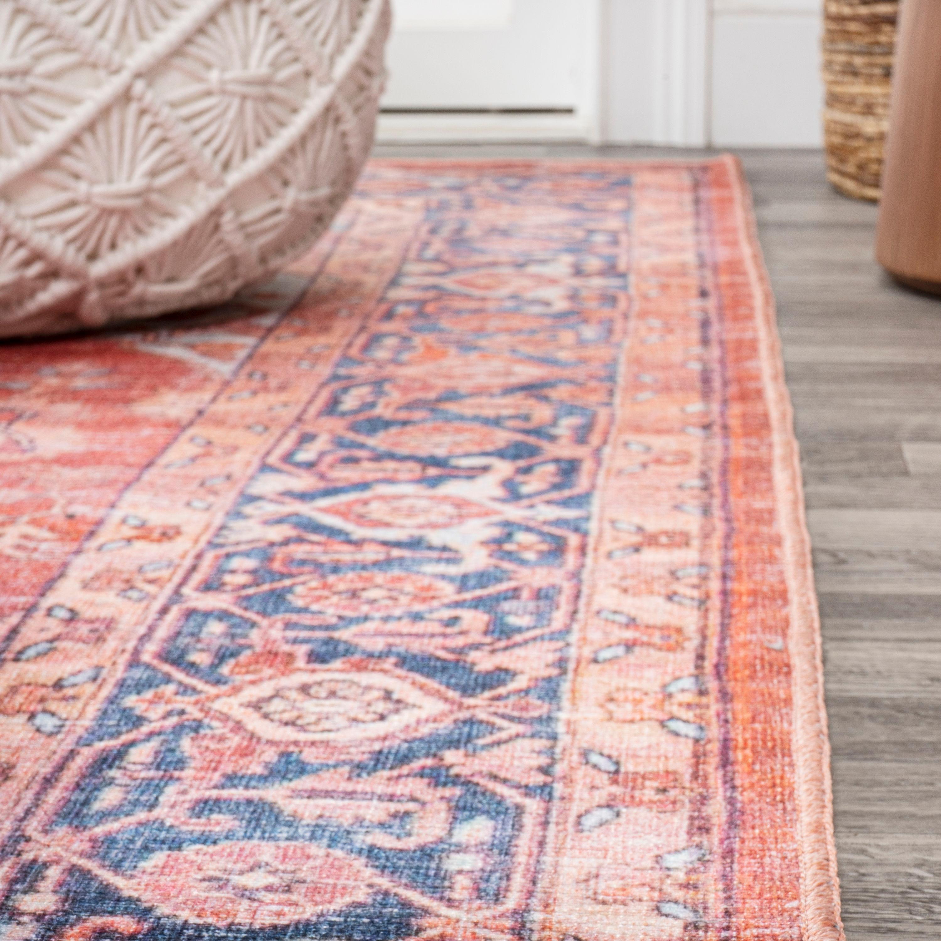 5' x 8' Maris Ornate Medallion Machine Washable Indoor/Outdoor Area Rug, Orange/Cream - JONATHAN Y