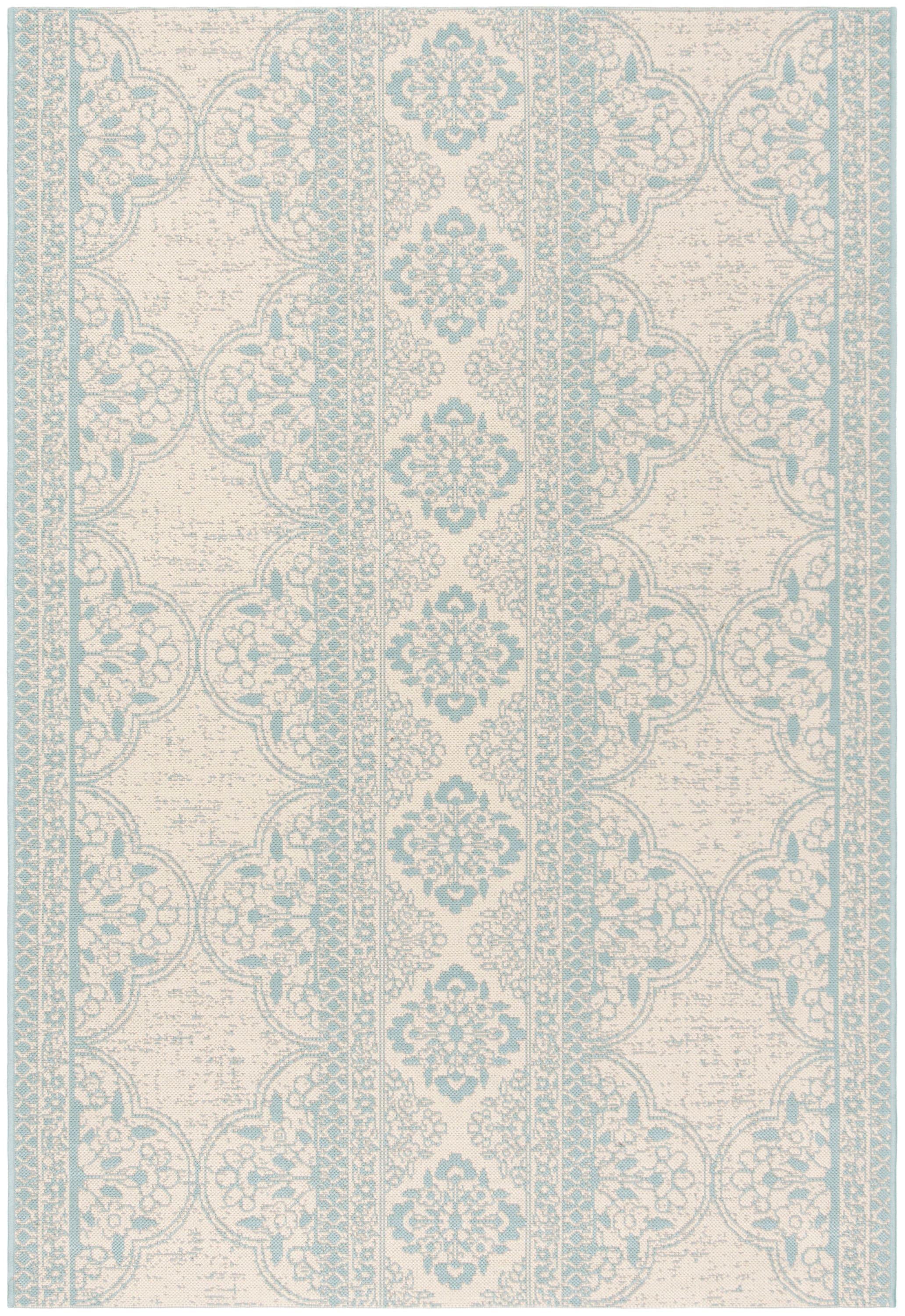 Beach House BHS174 POWER LOOMED Indoor/Outdoor Area Rug - Aqua/Cream - 6'7"x9'2" - Safavieh