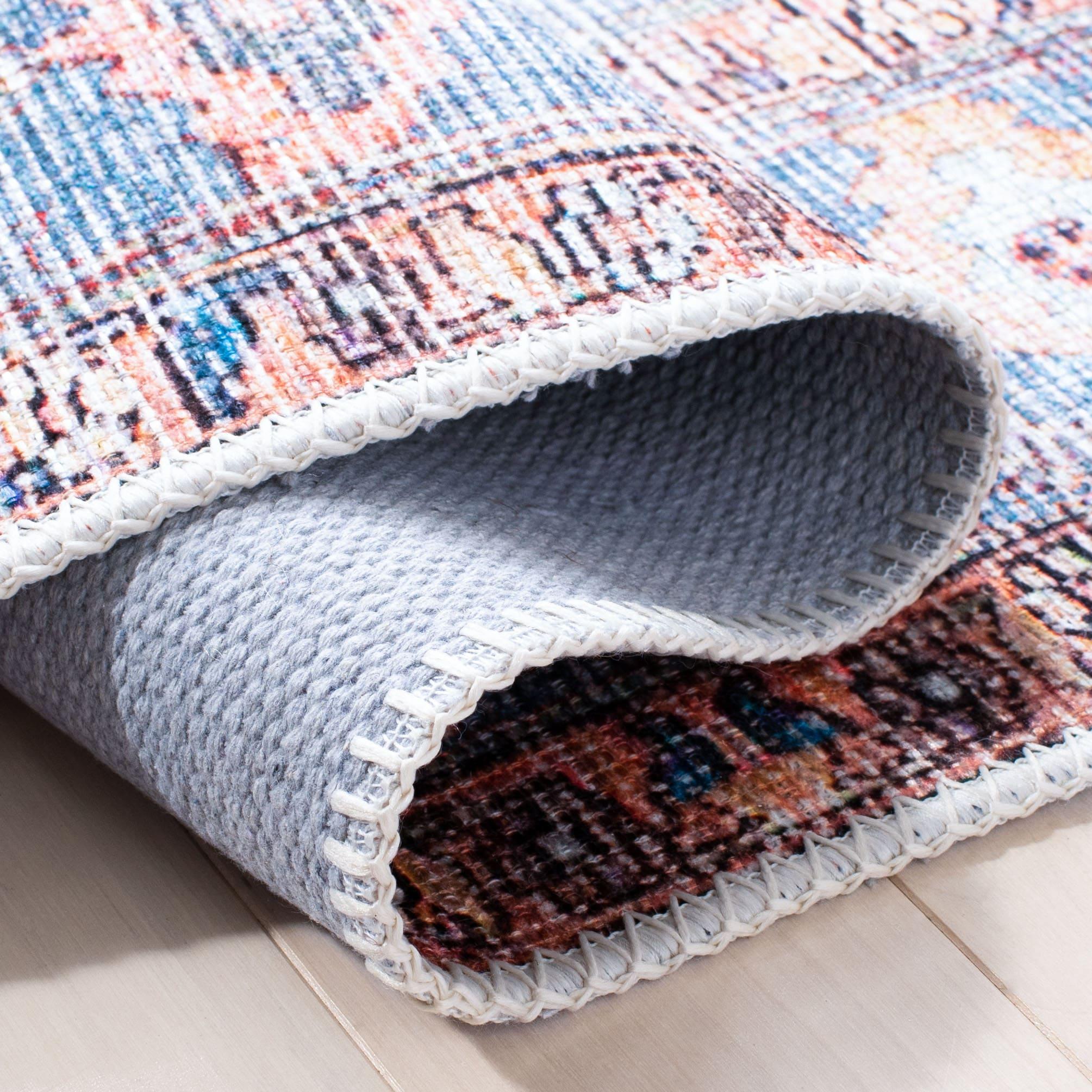 SAFAVIEH Serapi Teague Traditional Machine Washable Area Rug, Light Blue/Beige, 5'3" X 7'7"